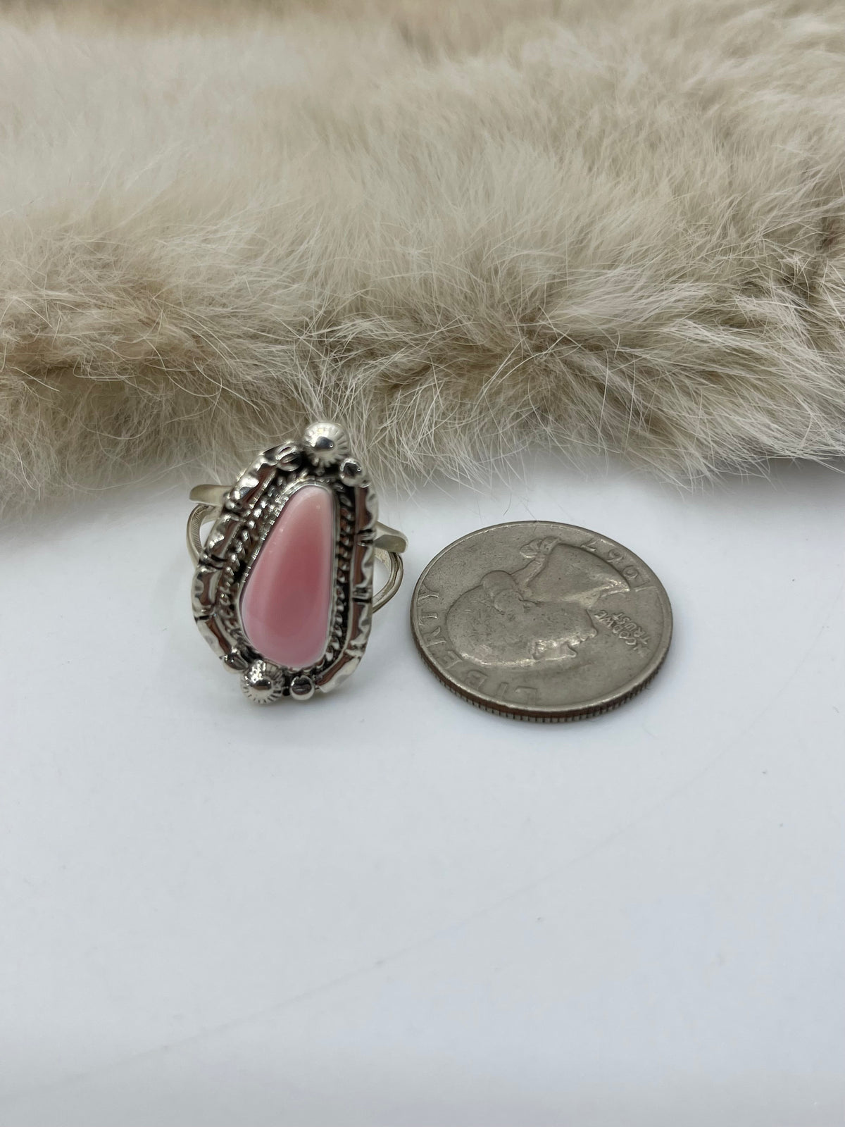 7.0 Pink Conch Shell Ring by Annette Chiquita, Navajo