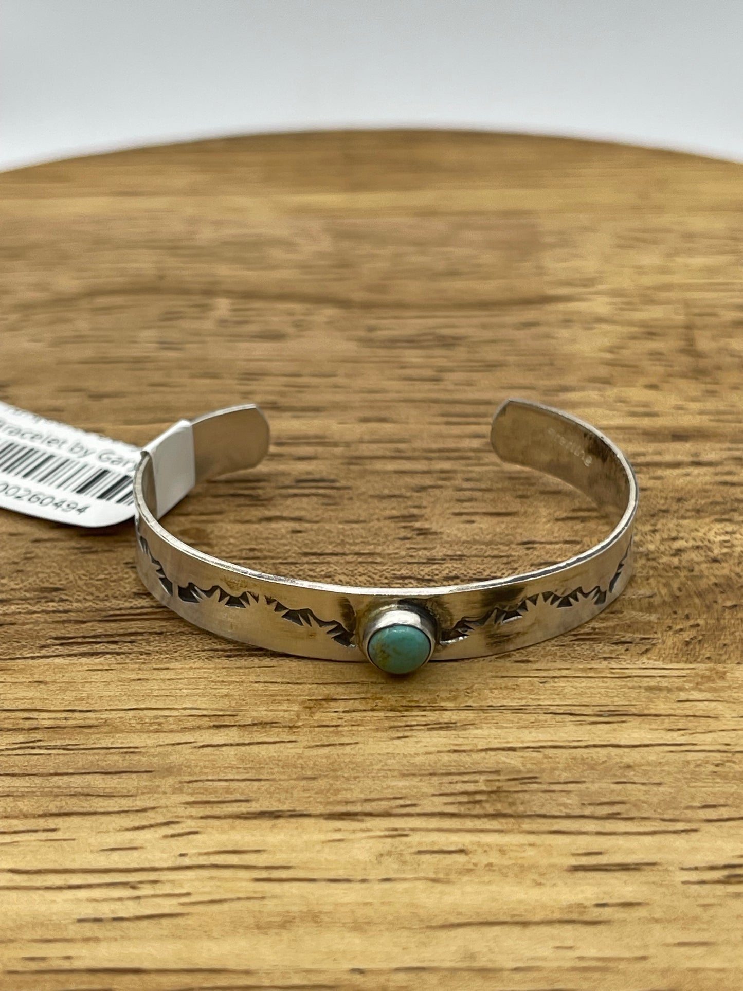 Tiny Stamped Turquoise Baby Cuff Bracelet by Gary Sandoval, Navajo