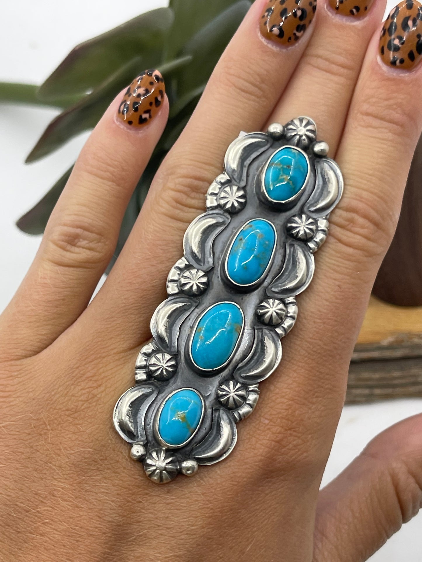 8.0 4 stone Turquoise Ring by Jeff James Jr, Navajo