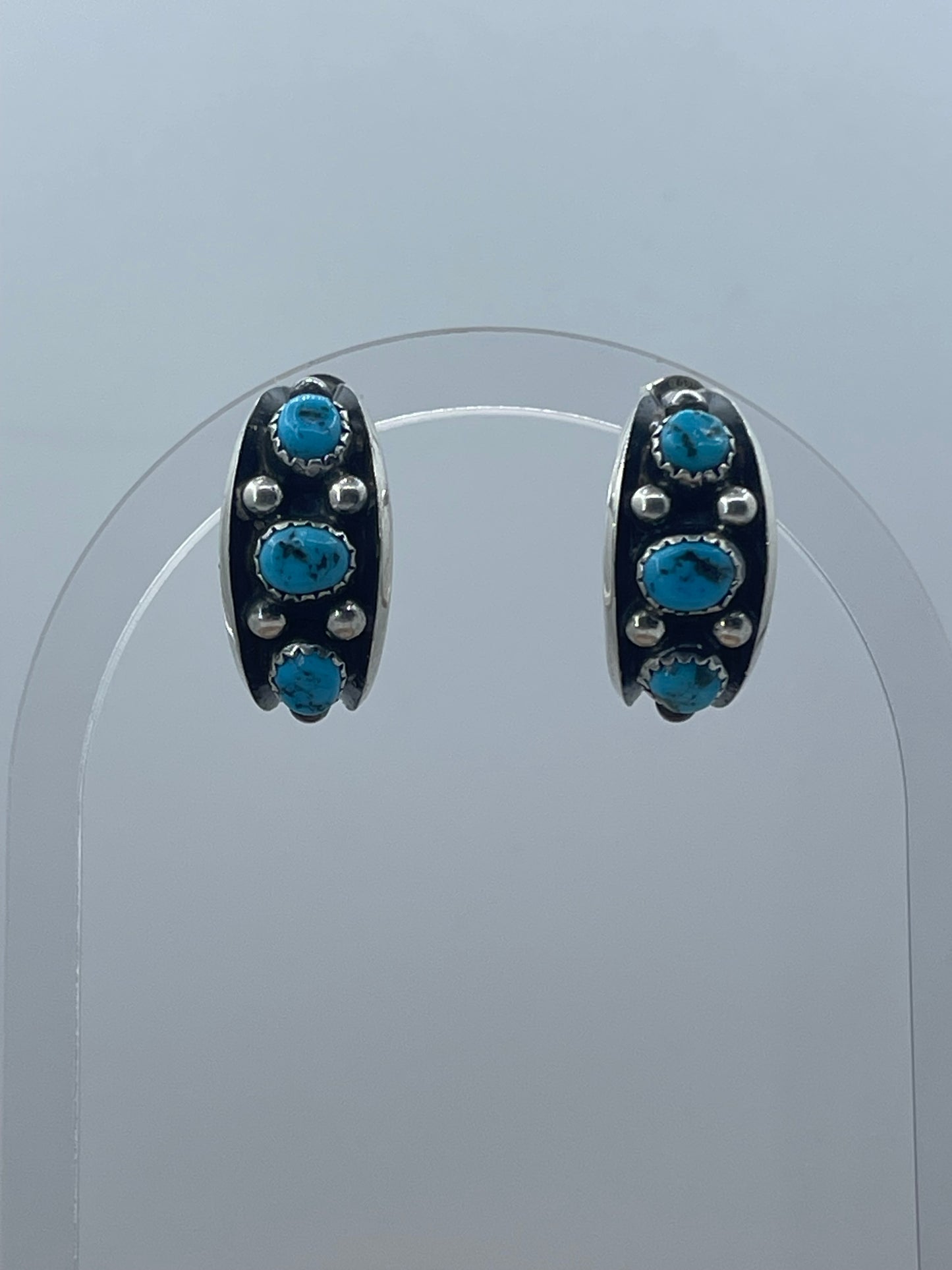 3 Stone Turquoise Hoop Earrings by Paul Largo, Navjo