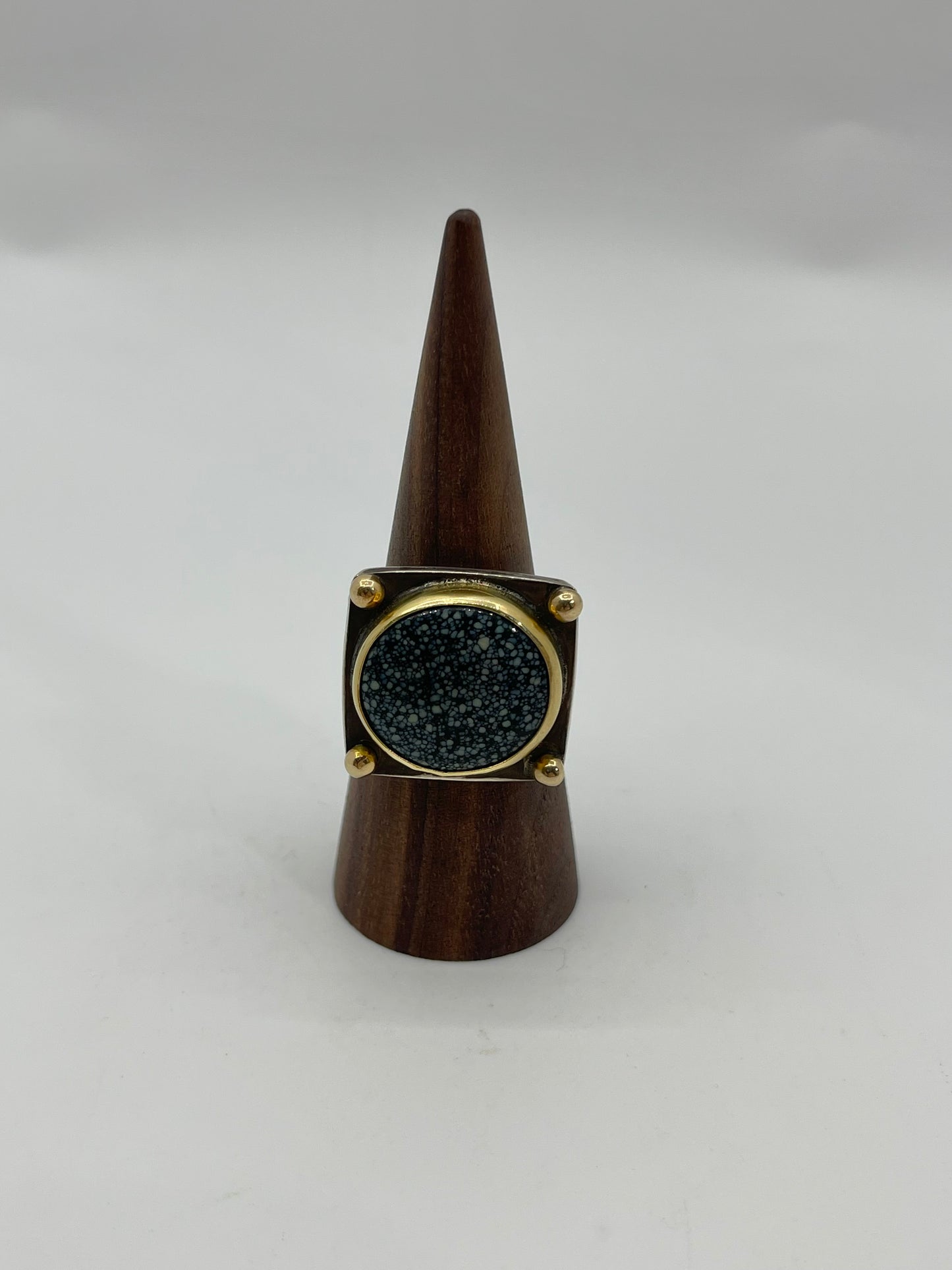 11.0 Newlander Turquoise Ring With 14k Gold By Bad Bronc