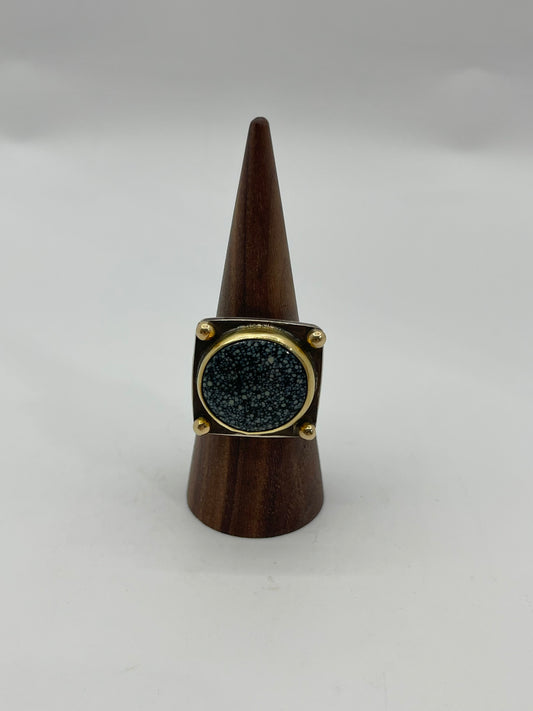 11.0 Newlander Turquoise Ring With 14k Gold By Bad Bronc