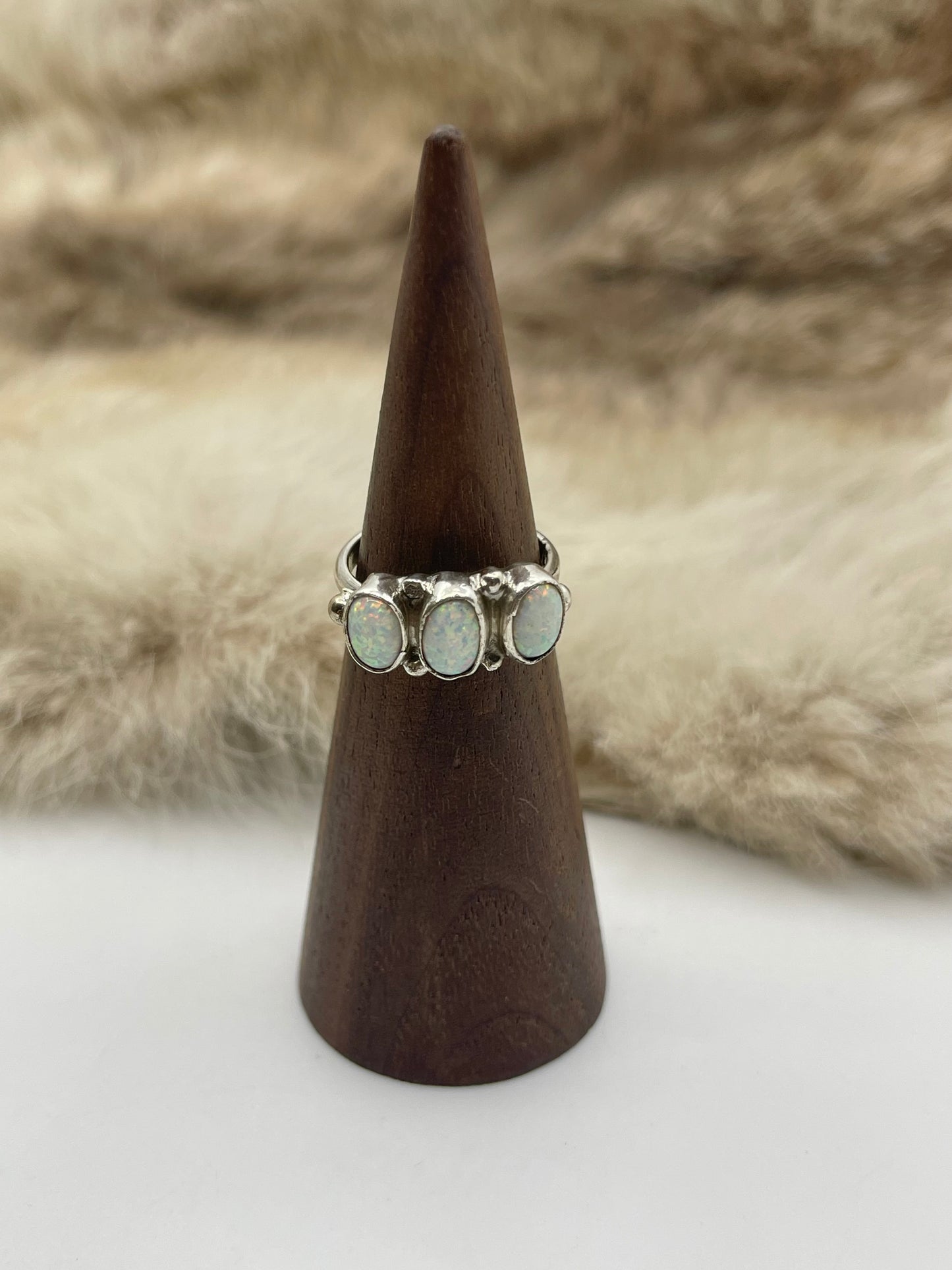 5.5 3 Stone Opal Ring by Harris Largo, Navajo