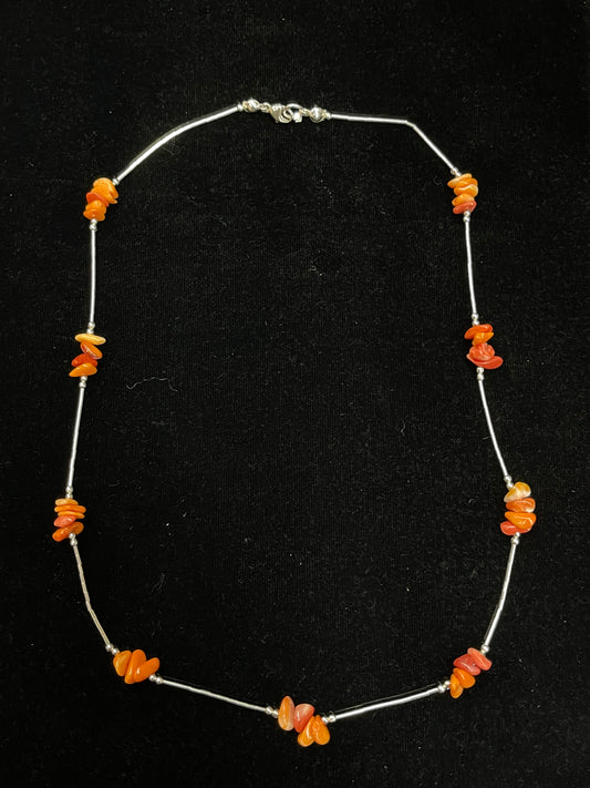 18" Liquid Silver and Spiny Oyster Necklace