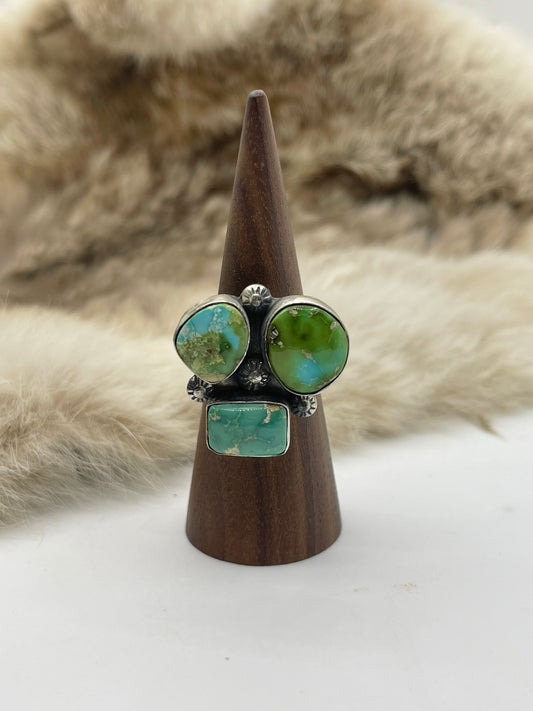 Adjustable (7.0-10.0) 3 Stone Sonoran Gold Turquoise Ring