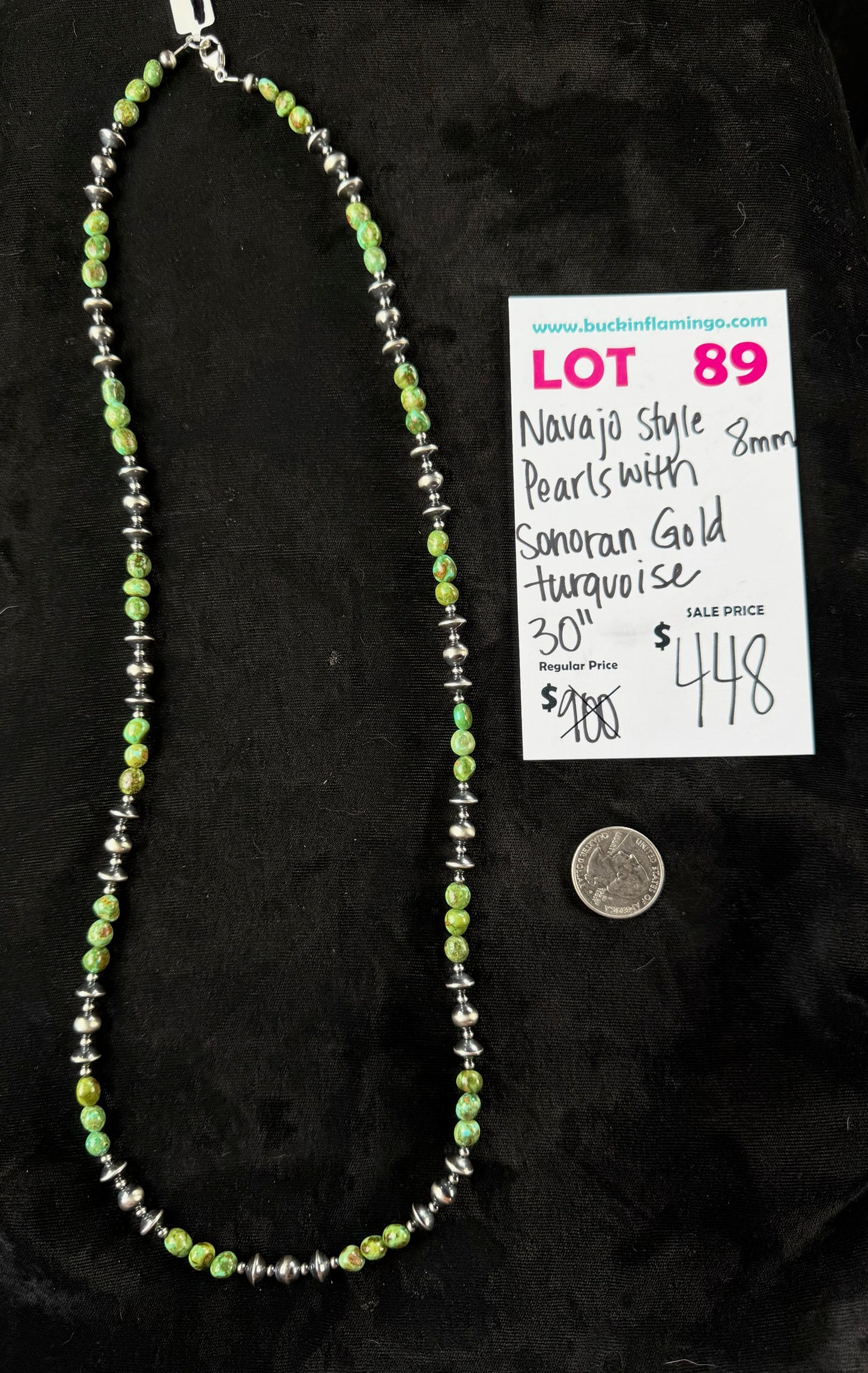 LOT 89 8/9 Navajo Style Pearls with Sonoran Gold Turquoise 30"