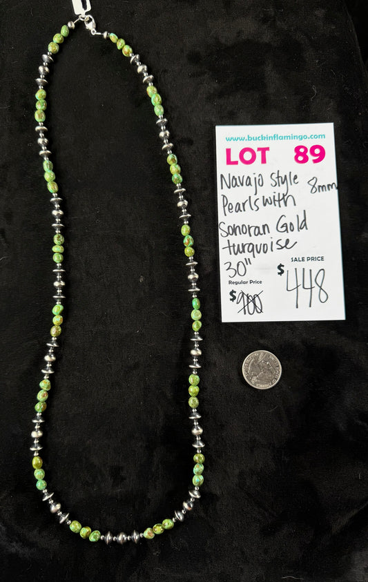 LOT 89 8/9 Navajo Style Pearls with Sonoran Gold Turquoise 30"