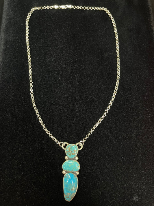 18" Three Stone Kingman Turquoise Necklace