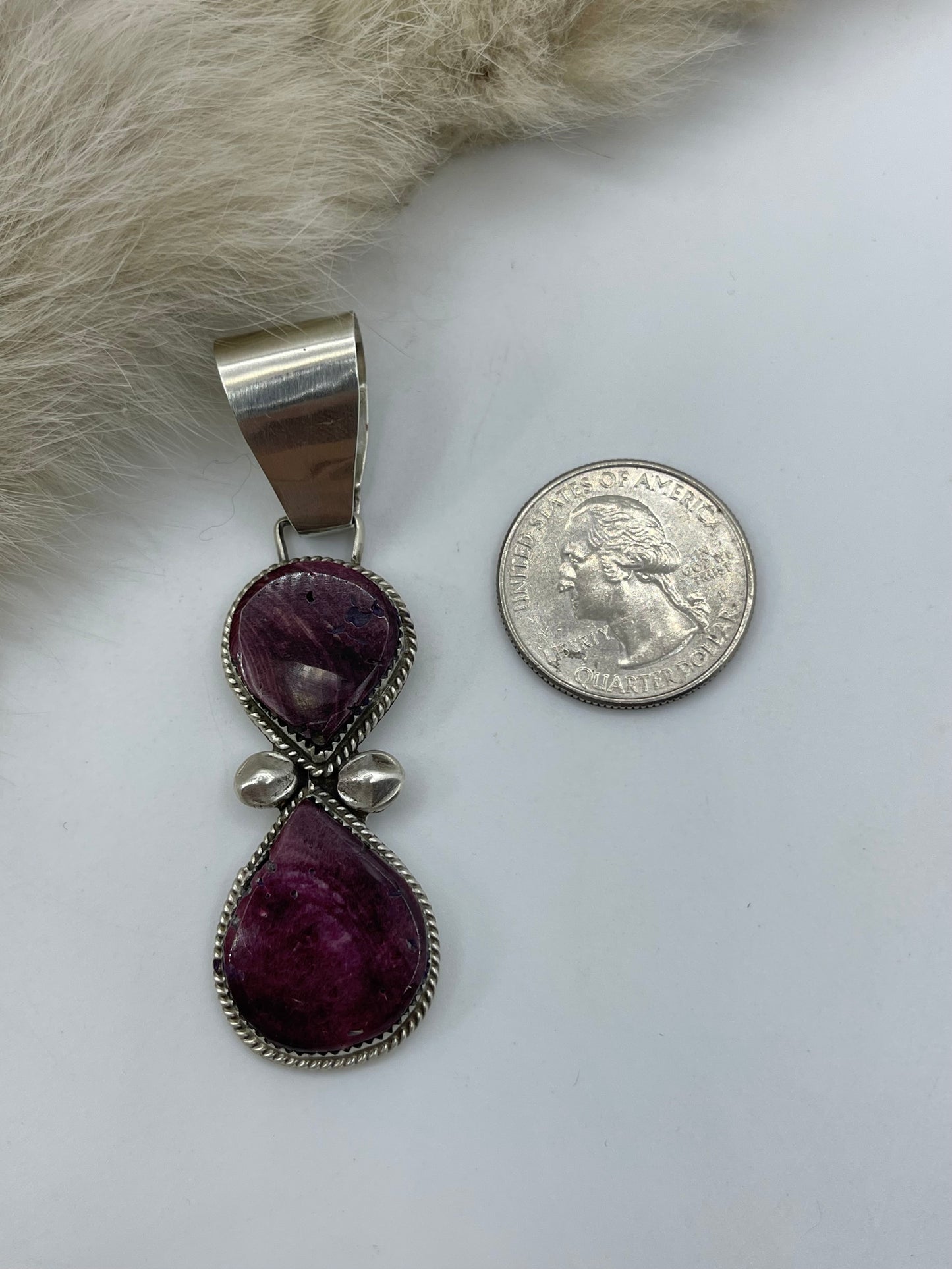 12 MM BAIL 2 STONE PURPLE SPINY PENDANT BY SELINA WARNER, NAVAJO