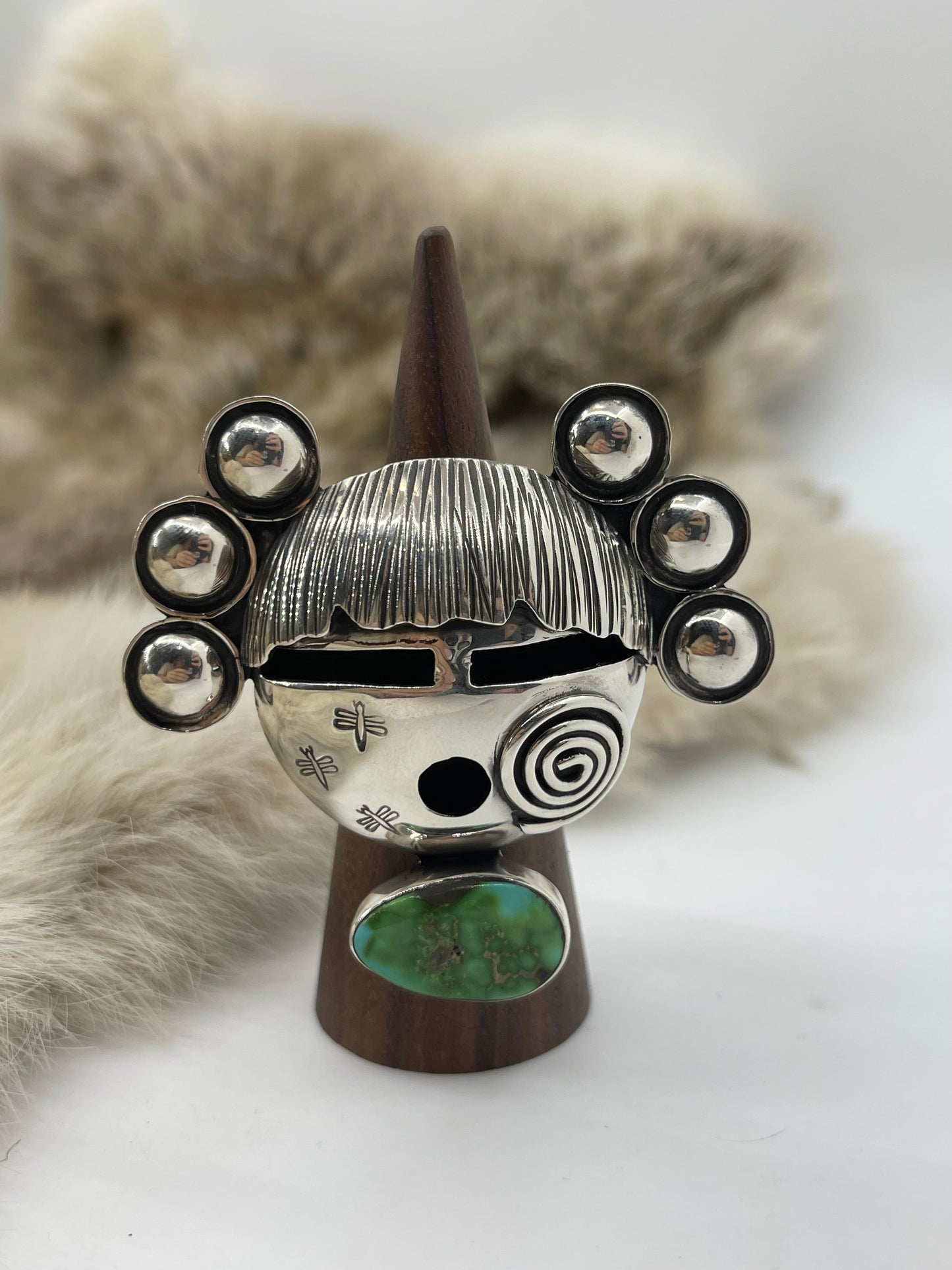 8.5 Sonoran Gold Turquoise Maiden Face Ring by Alex Sanchez, Navajo