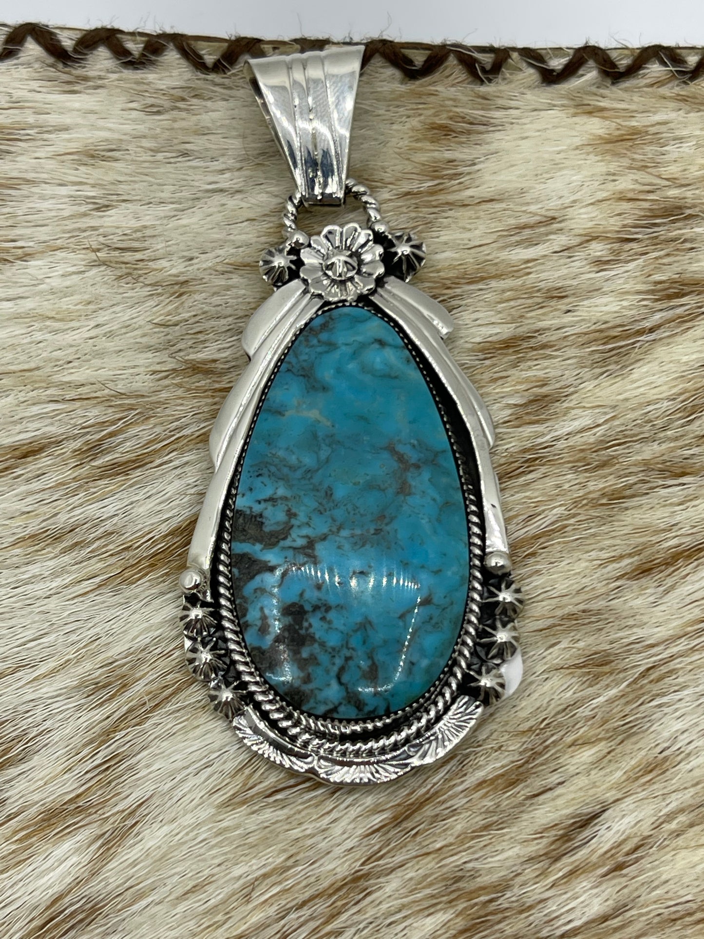 Kingman Turquoise Teardrop Pendant with a 4.8mm Bale by Rose Lee, Navajo