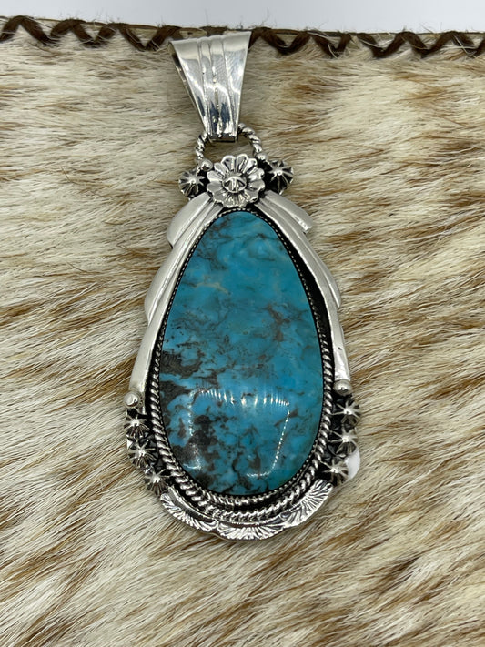 Kingman Turquoise Teardrop Pendant with a 4.8mm Bale by Rose Lee, Navajo