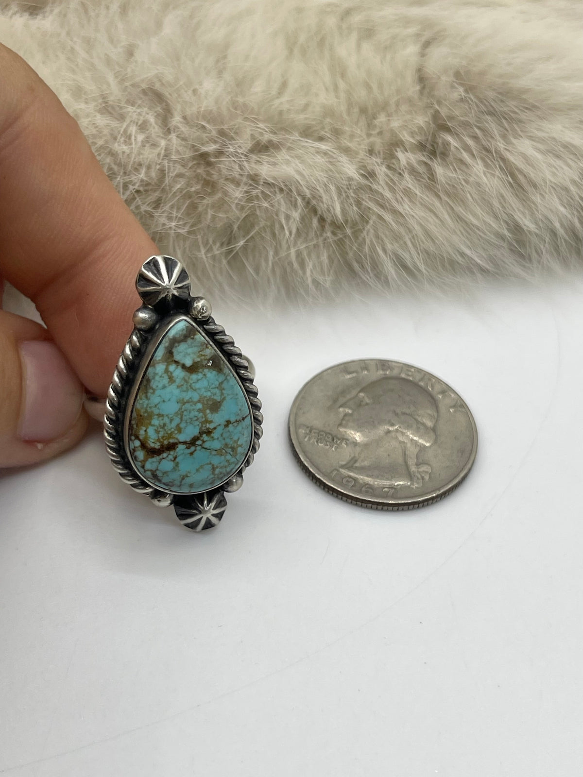 6.0-8.0 #8 Turquoise Adjustable Ring by Johnny Dixon, Navajo