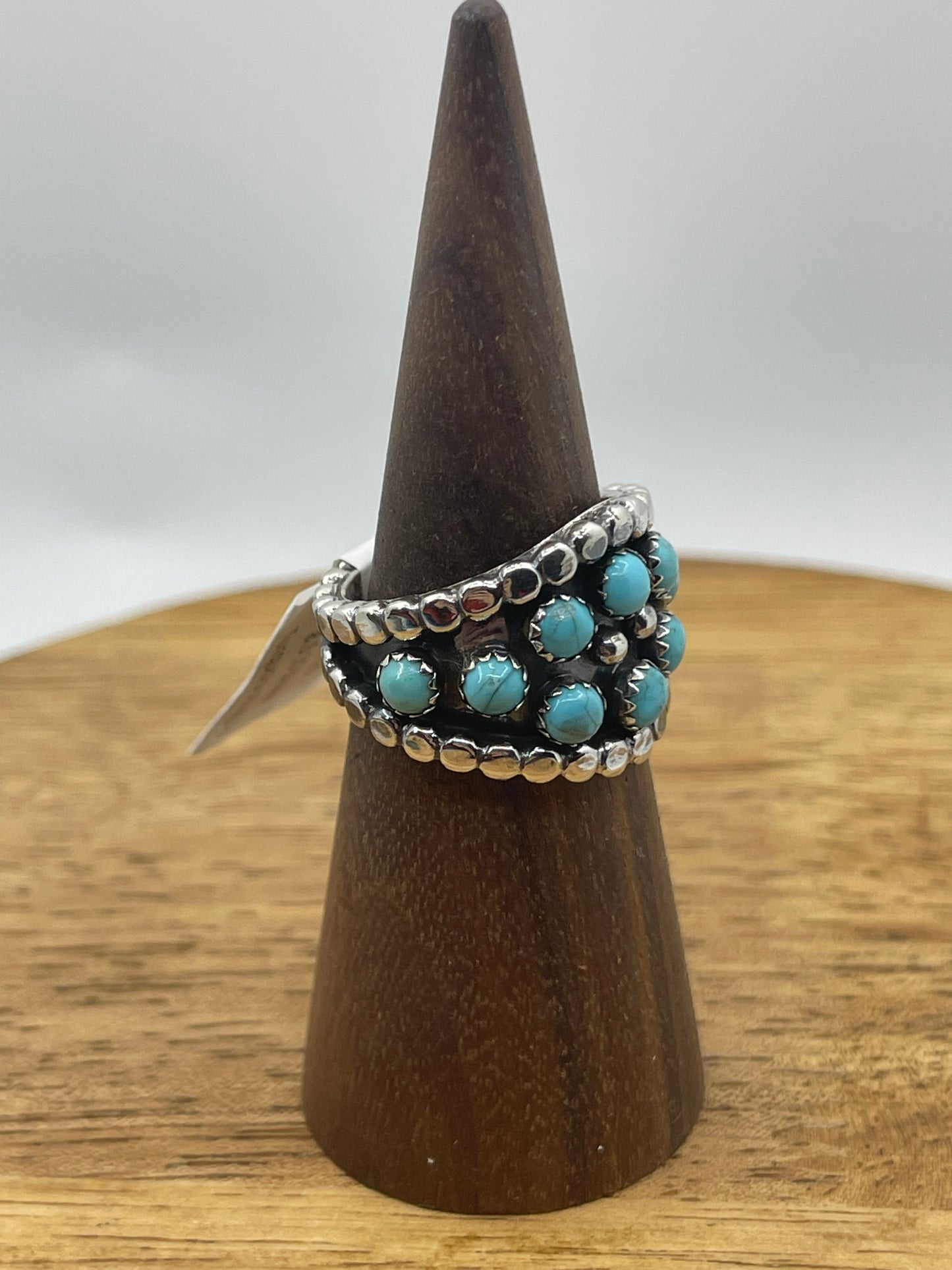9.5 10 Stone Turquoise Ring by Kenny Lonjose, Navajo