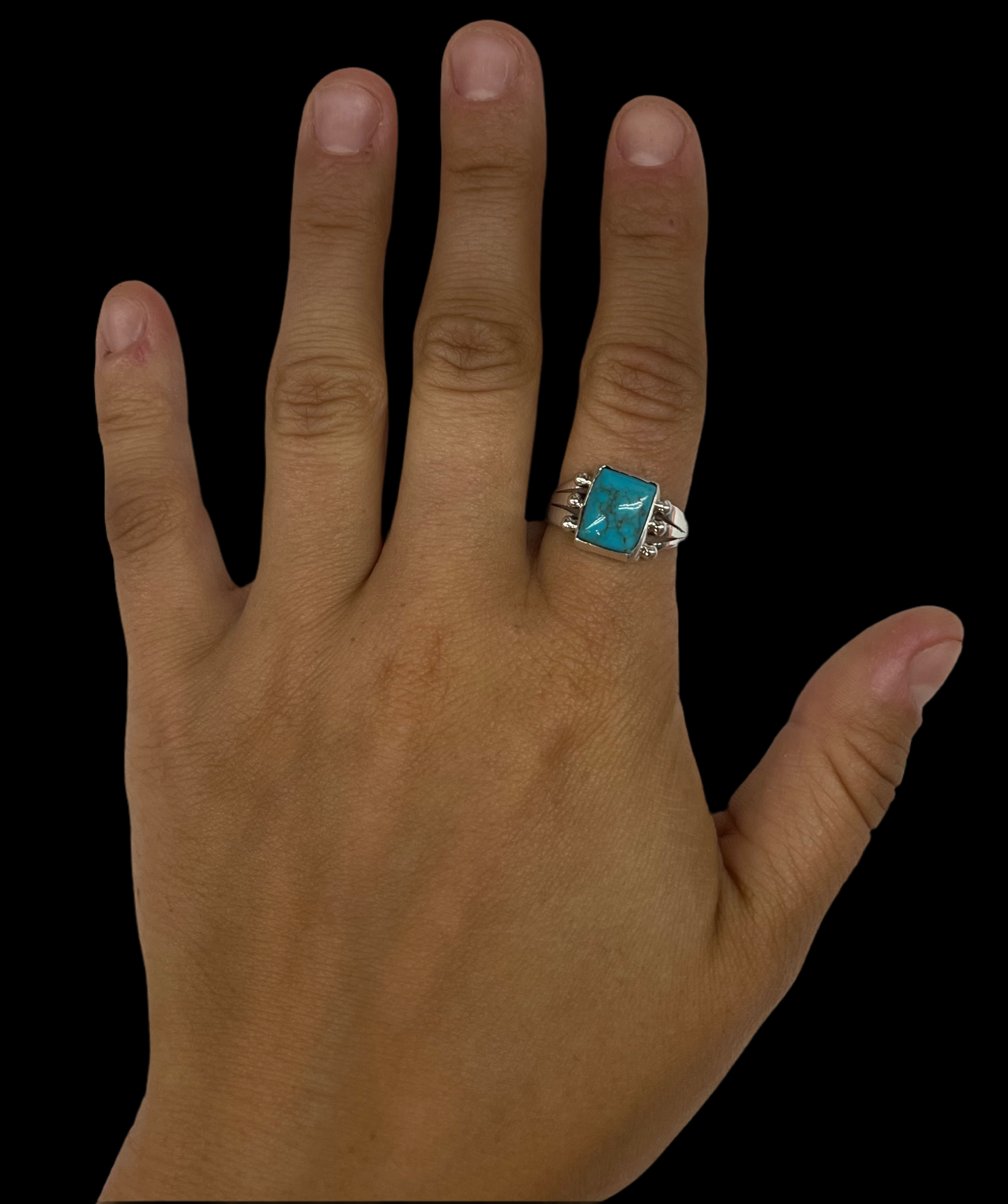 7.5  Square Turquoise Ring by Jerryson Henio, Navajo