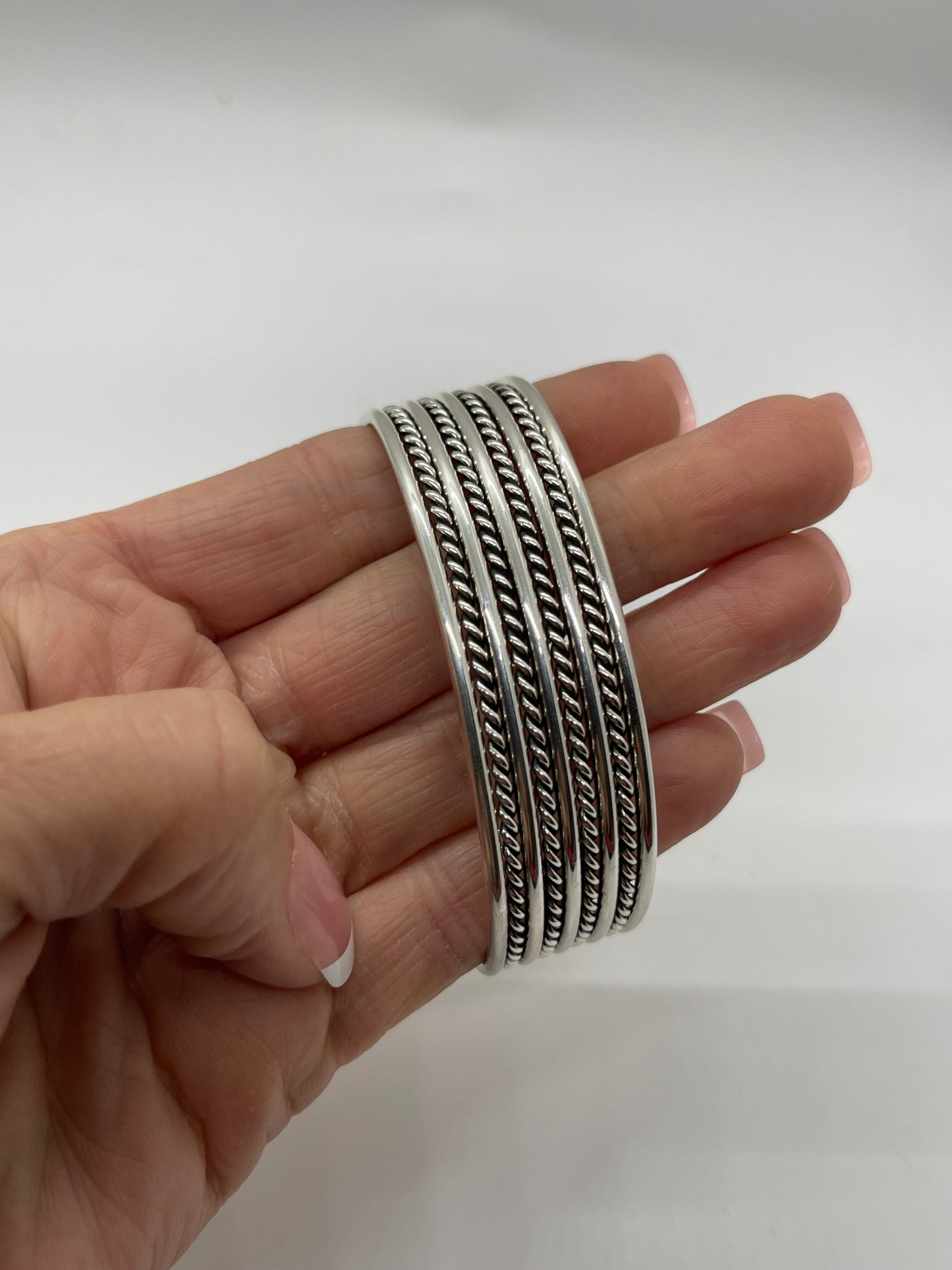 5 3/4"-7" 9 Wire Sterling Silver Twisted Cuff by Elaine Tahe, Navajo