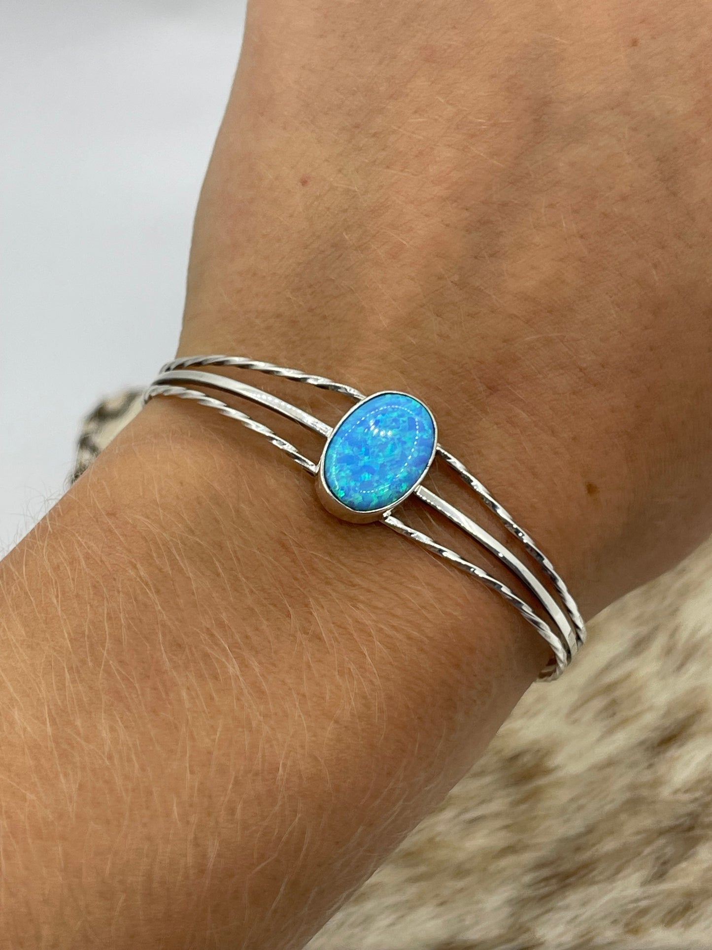 5 1/2"-7" Blue Opal Cuff by Alice Sanders, Navajo