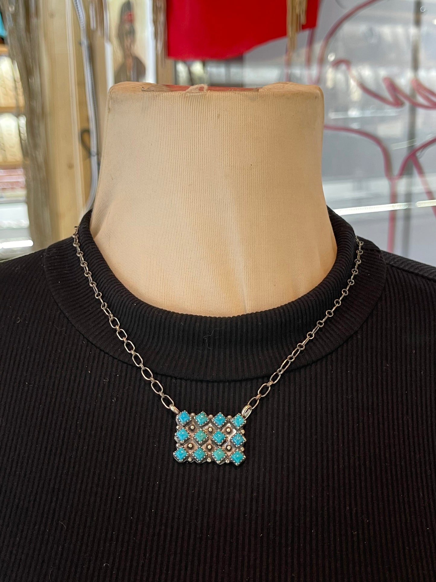 12 Stone 3 Row Turquoise Necklace by Melissa Anderson, Navajo