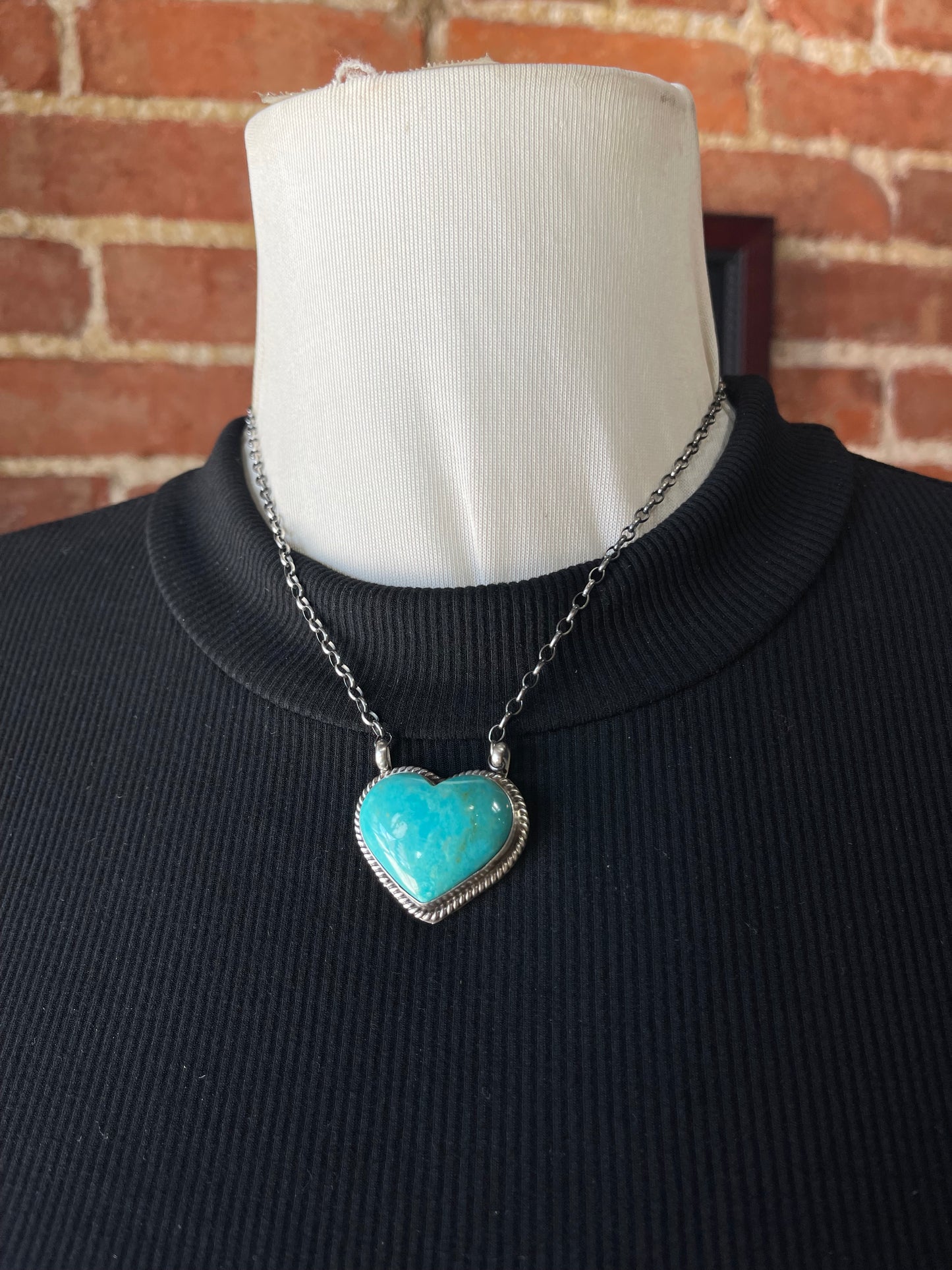 16" Kingman Turquoise Heart Necklace by Donovan Skeet, Navajo