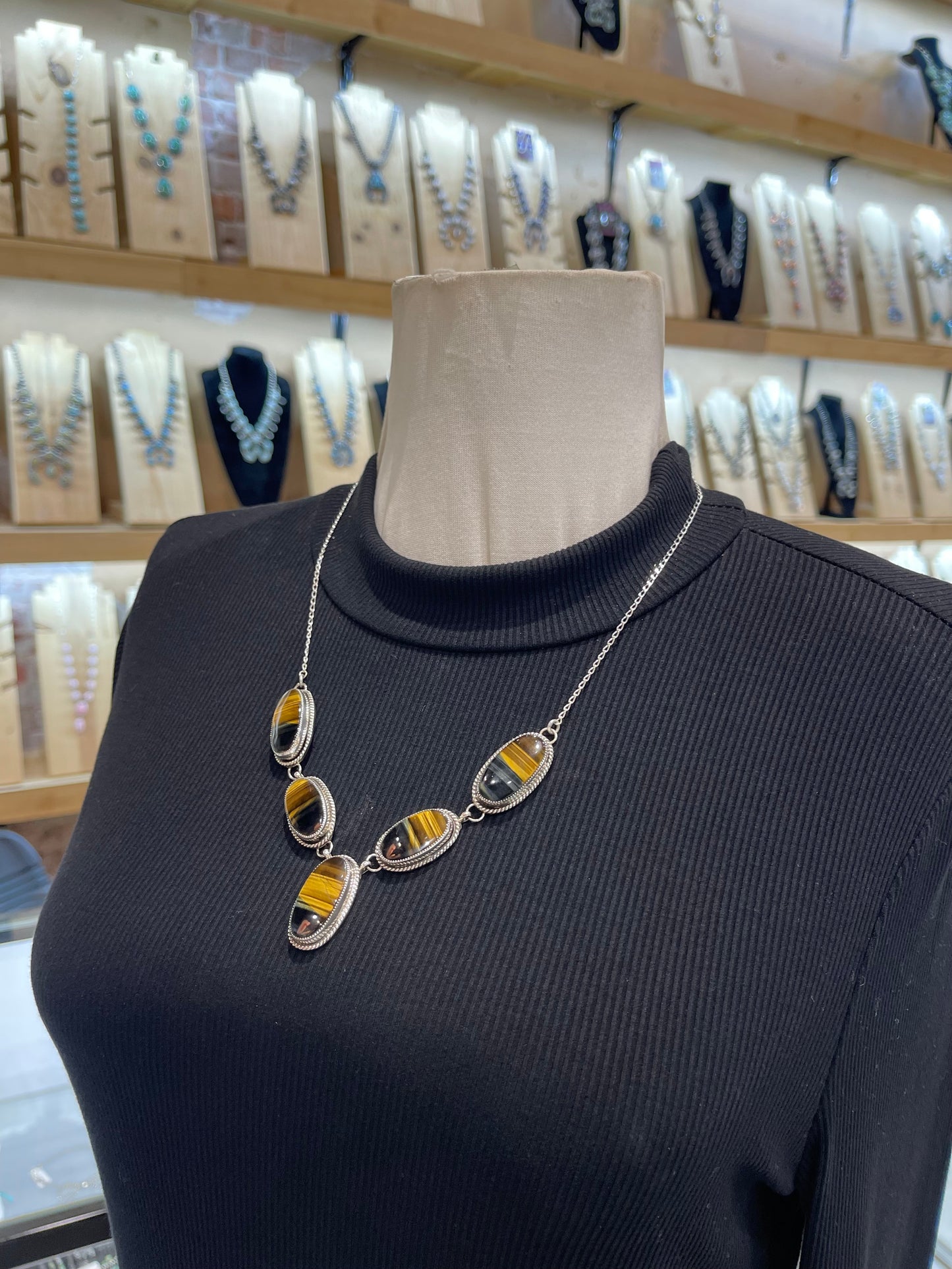 22' Tiger’s Eye Necklac end Earring Set by Joe Begay, Navajo