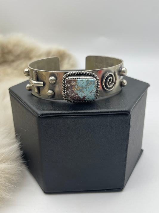6"-7.5" Golden Hills Turquoise Cuff by Delbert Secatero, Navajo