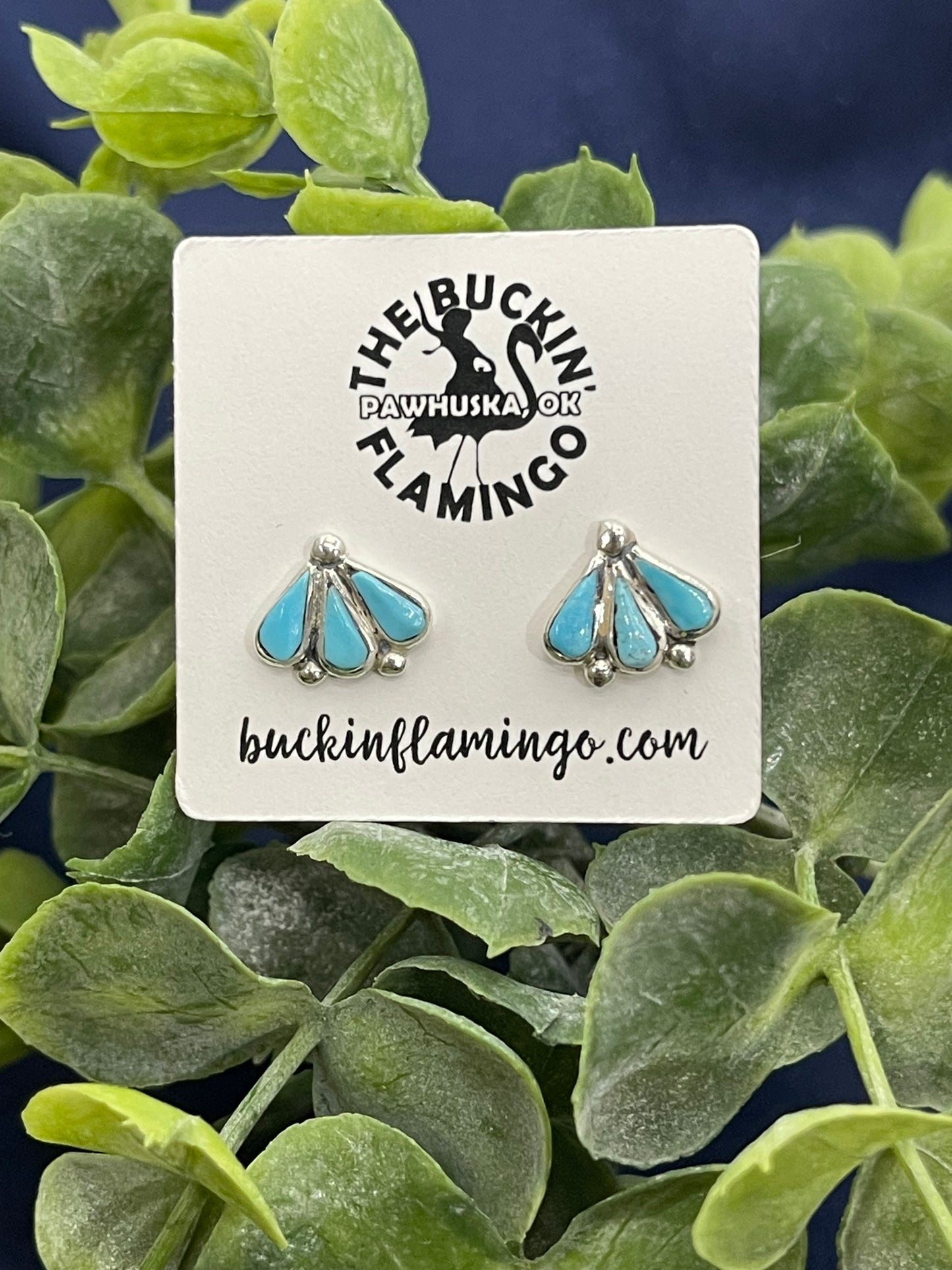 Dainty Turquoise Fan Earrings by Bryce Vacit, Zuni