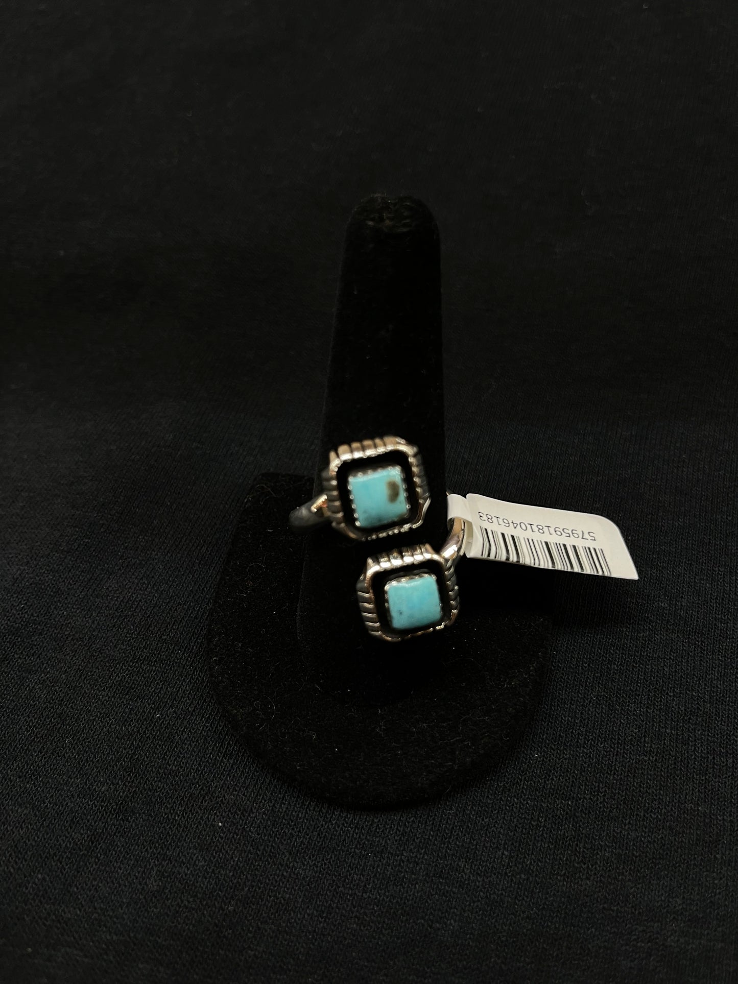 6.0 2 Stone Square Turquoise Ring by Aaron Begay, Navajo