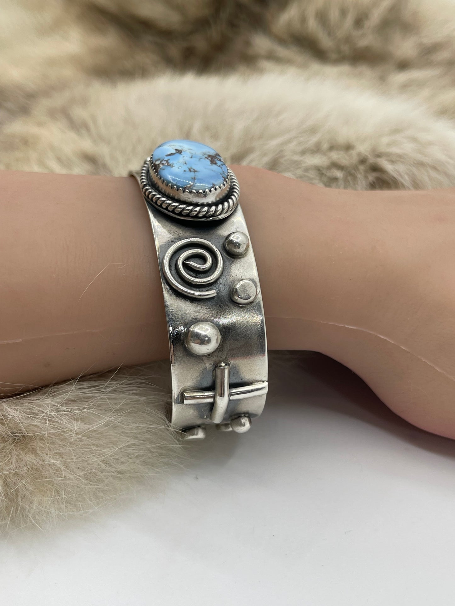 6"-7.5" Golden Hills Turquoise Cuff by Delbert Secatero, Navajo