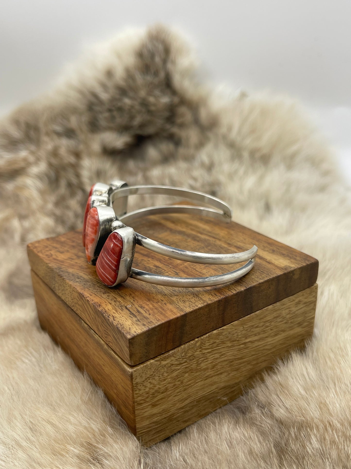 5 Stone Red Spiny Oyster Cuff by Augustine Largo, Navajo