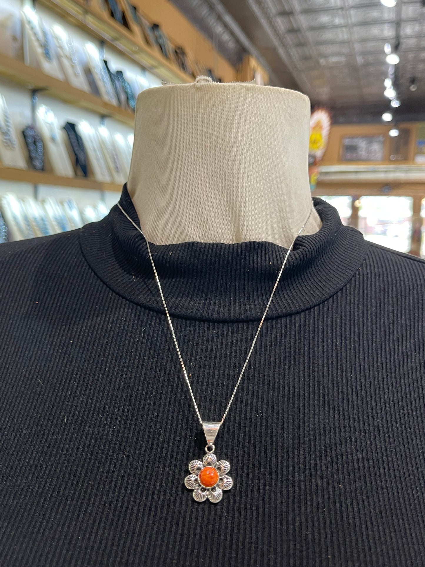 20" Red Spiny Flower Necklace with 6.7mm Bail