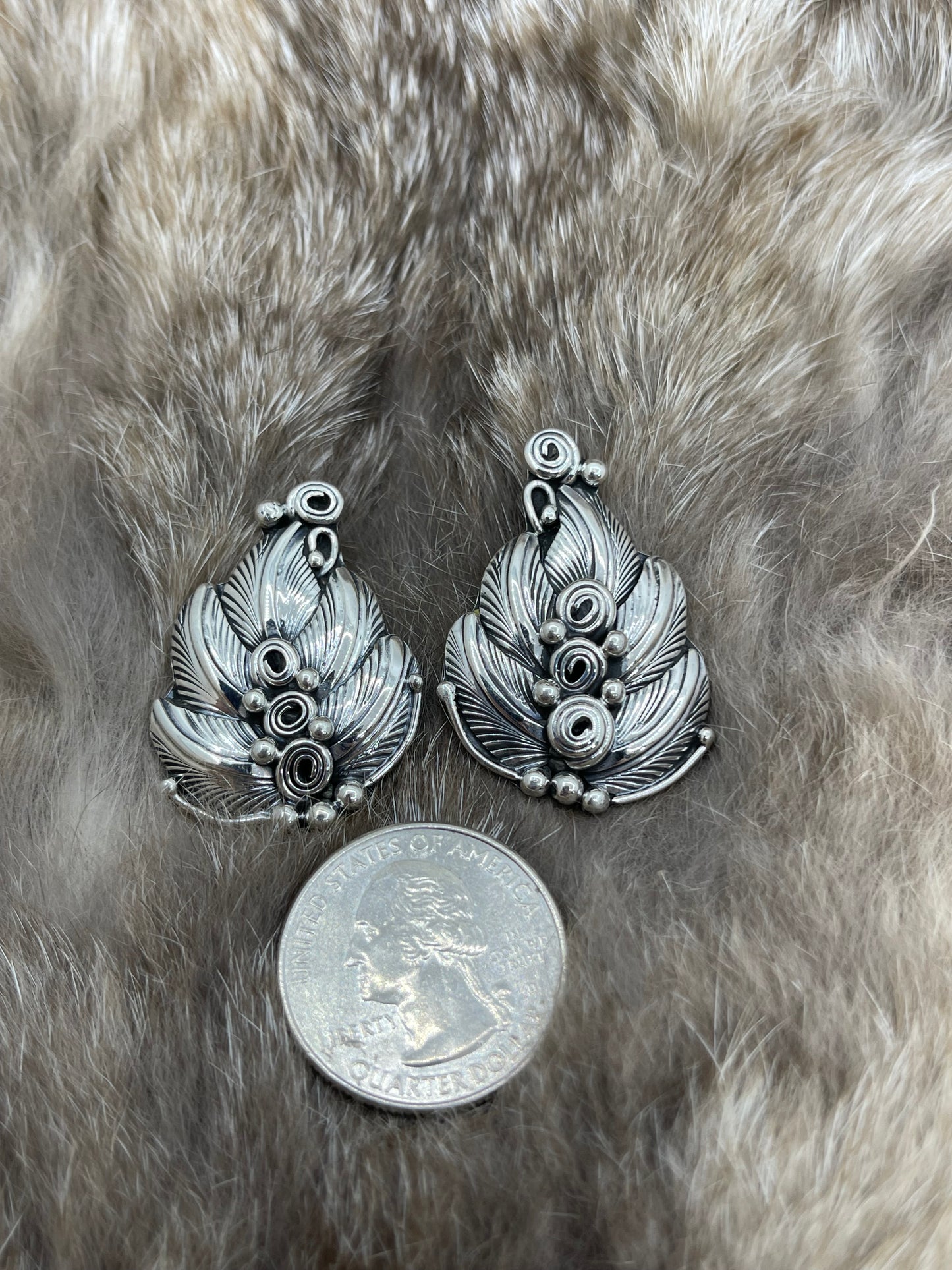 Silver Feathers & Spiral Post Earrings by Darrell Morgan, Navajo