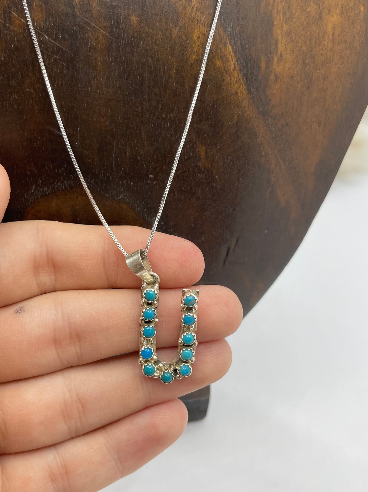 18" Turquoise Letter "U" Necklace by Scott Skeets, Navajo