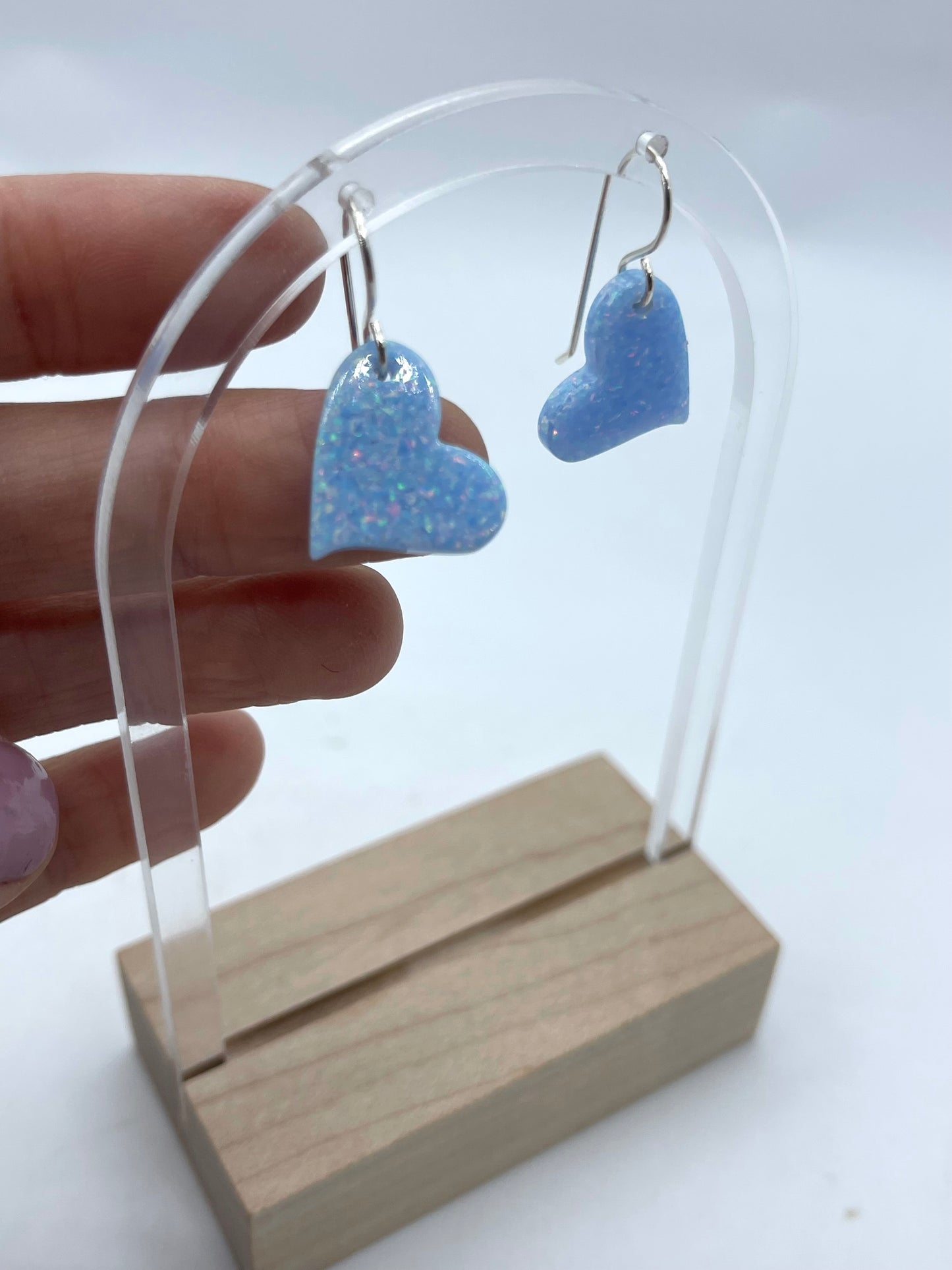 Blue Opal Heart Slab Earrings