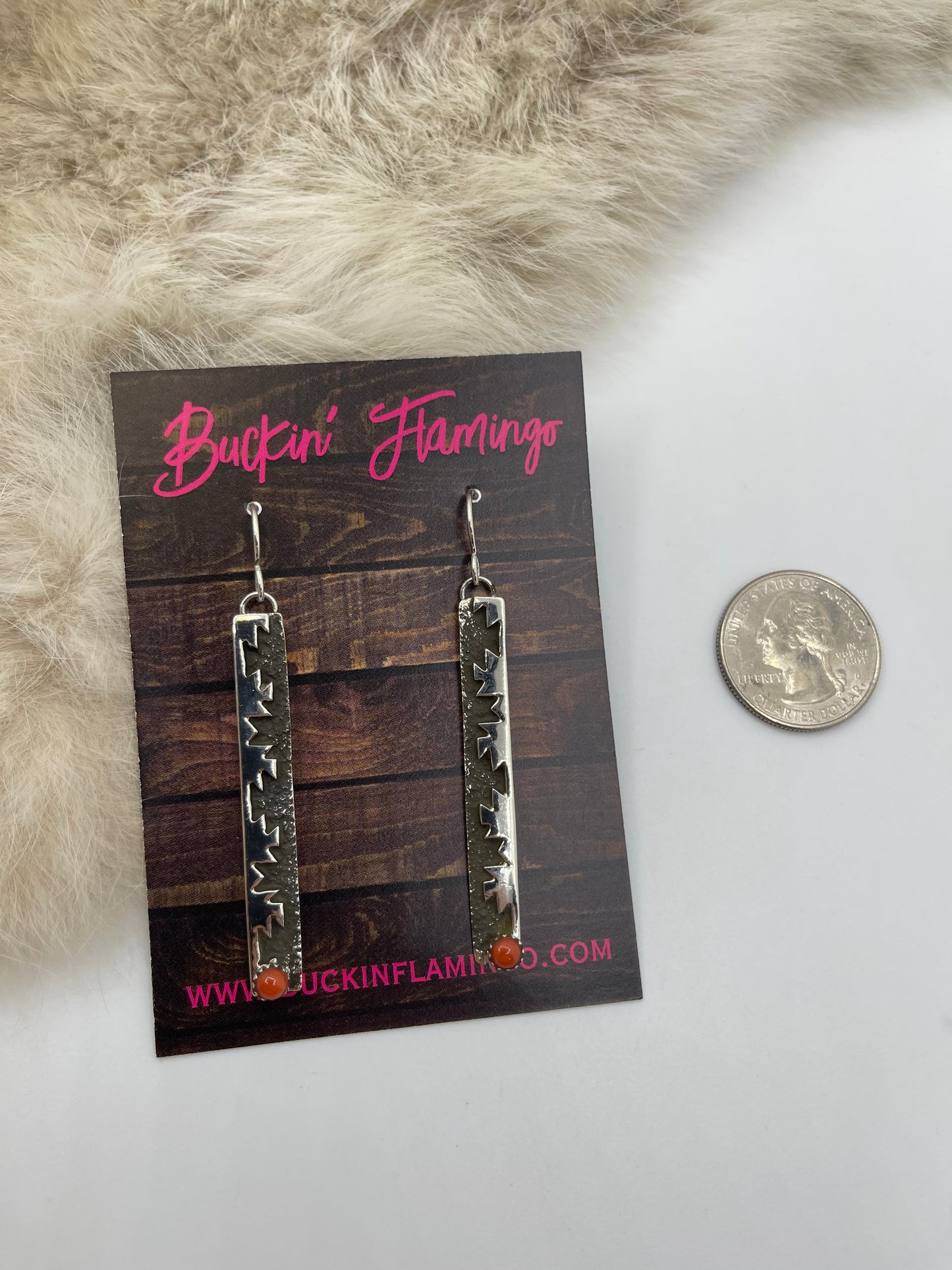 Red Coral Dangle Earrings by Christina Jackson, Navajo