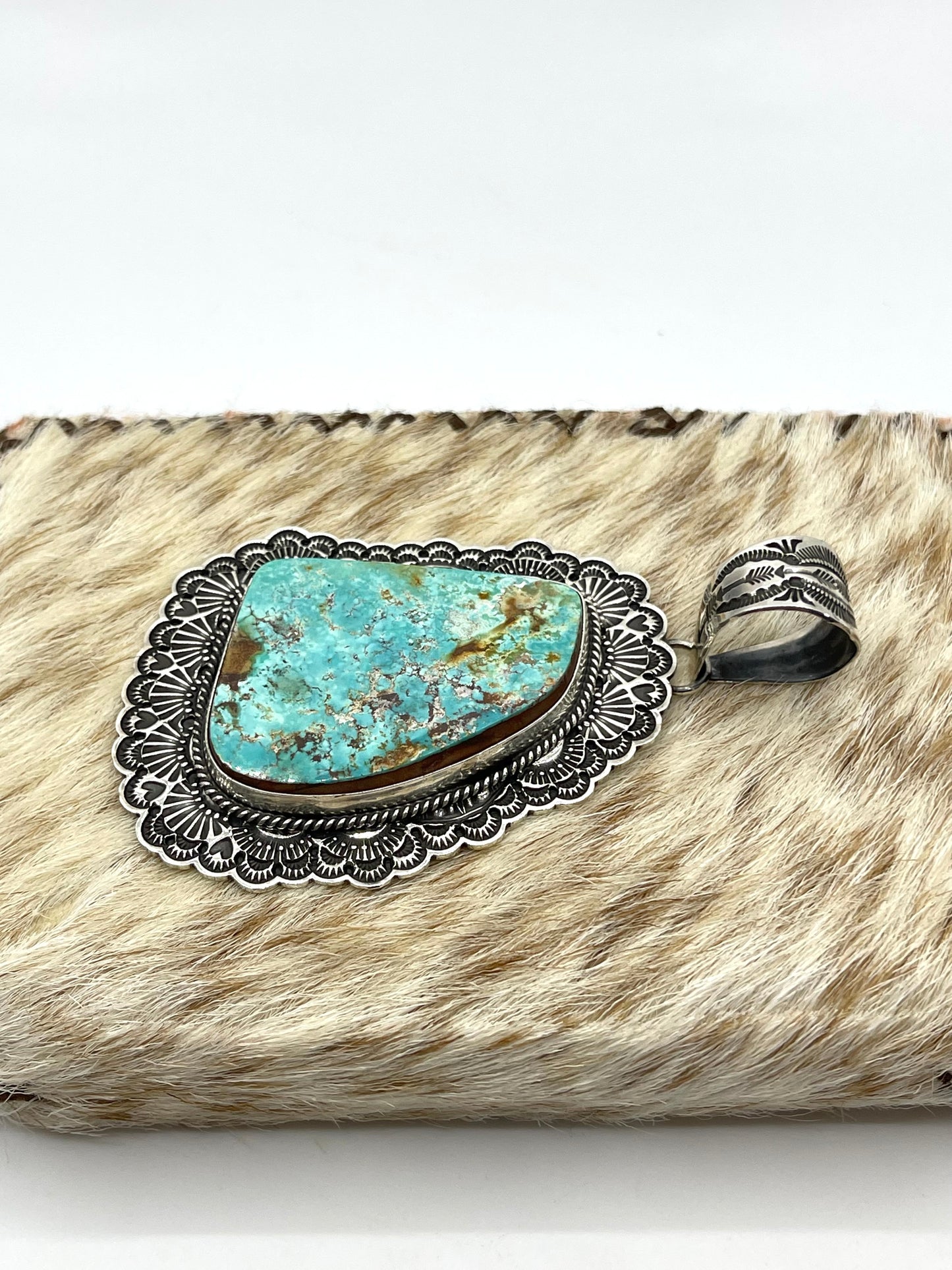 Royston Turquoise Pendant by Sunshine Reeves, Navajo 17mm Bail
