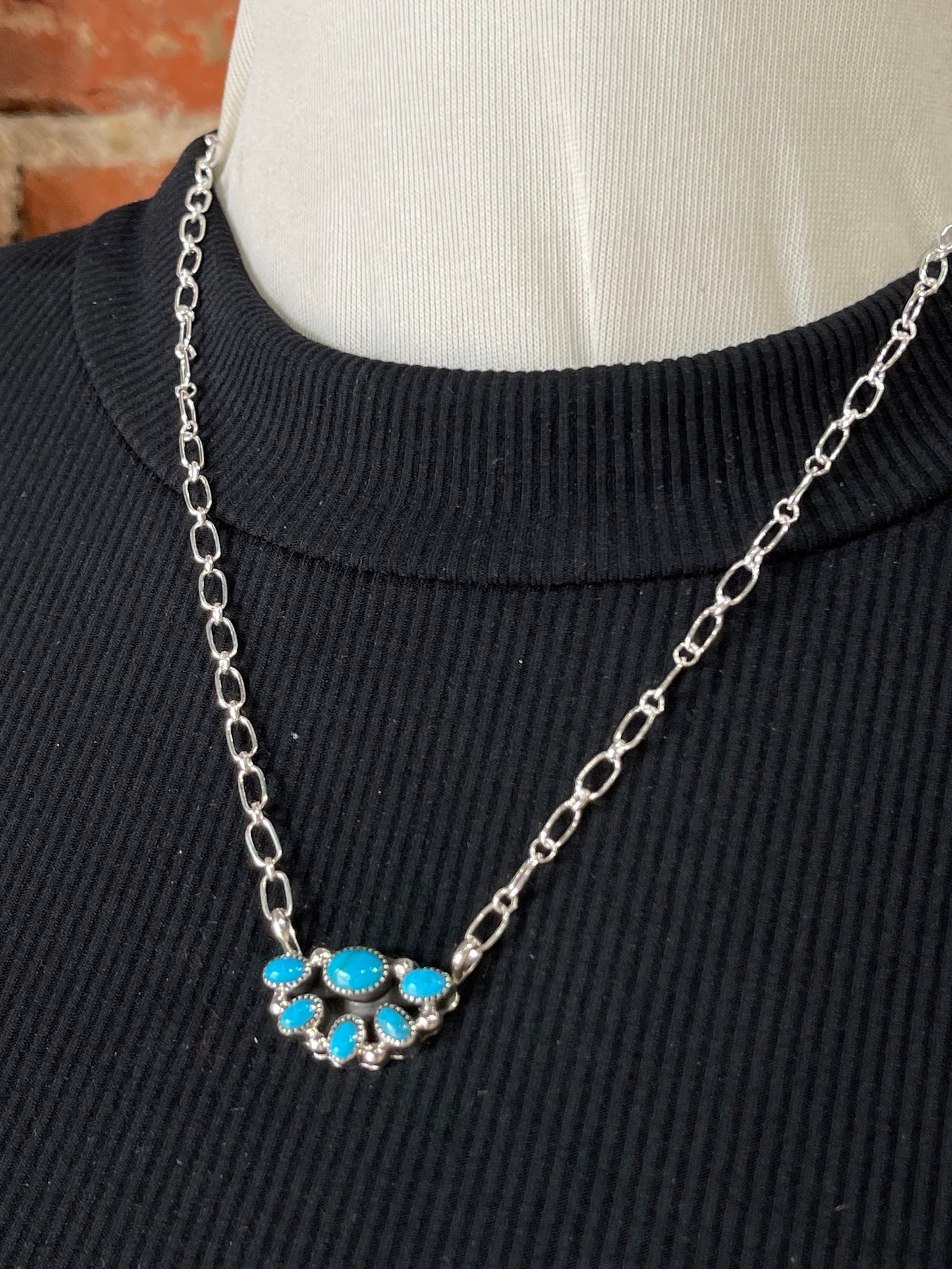 Dainty 19" Turquoise Half Cluster Necklace by Suzanna Johnson, Navajo