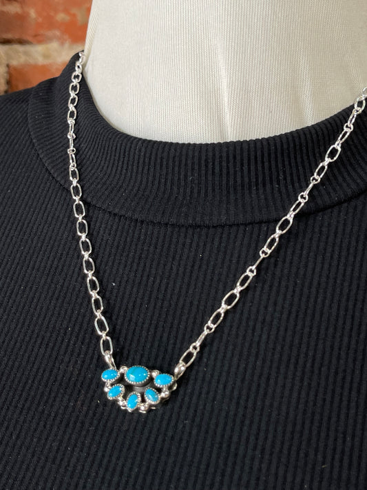 Dainty 19" Turquoise Half Cluster Necklace by Suzanna Johnson, Navajo