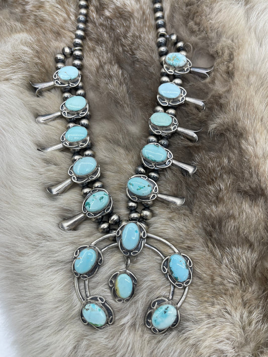 22" Dry Creek Turquoise Squash Blossom by Gilbert Nez, Navajo
