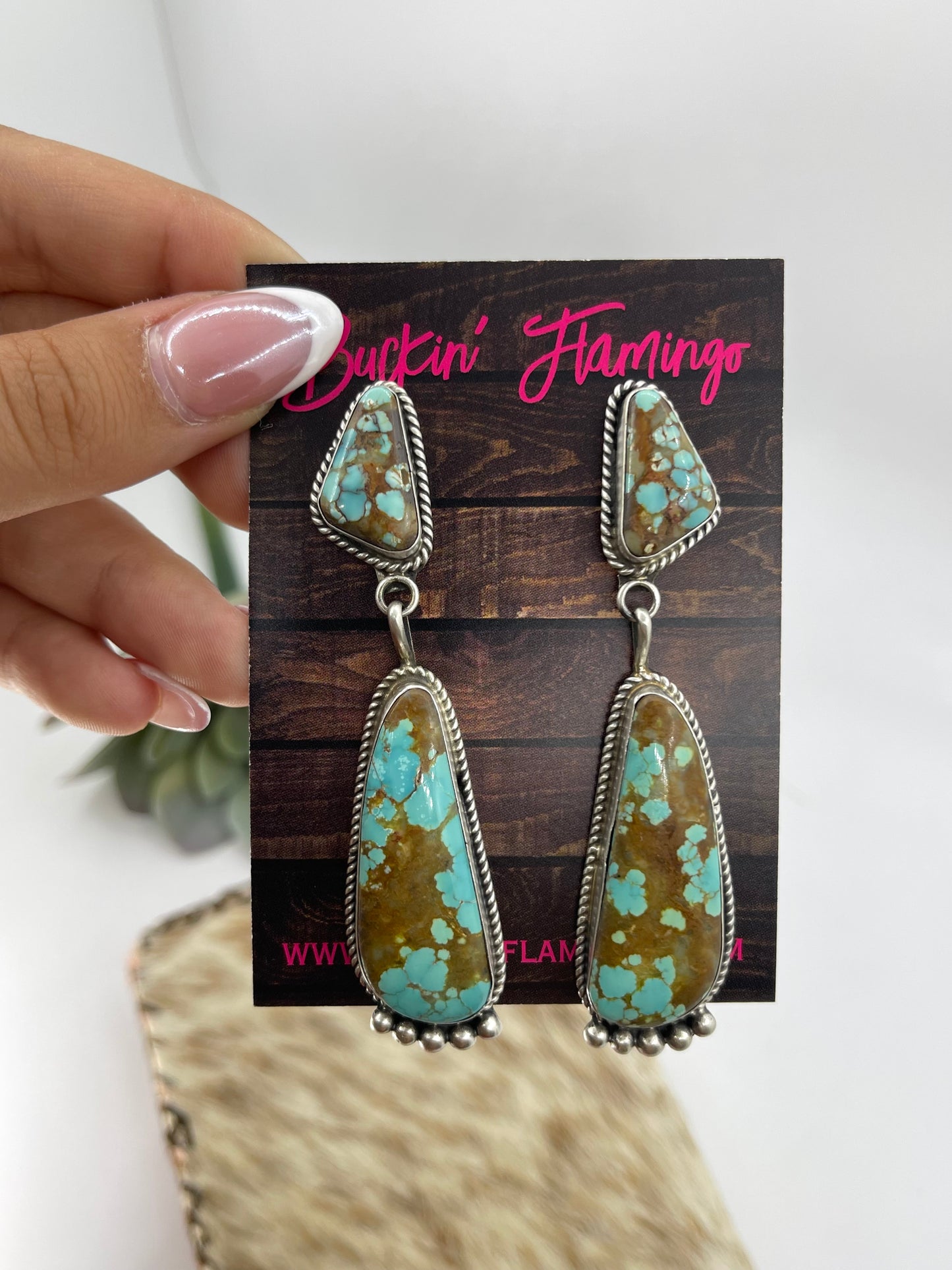 #8 Turquoise Two Stone Post Earrings by Judith Dixon, Navajo