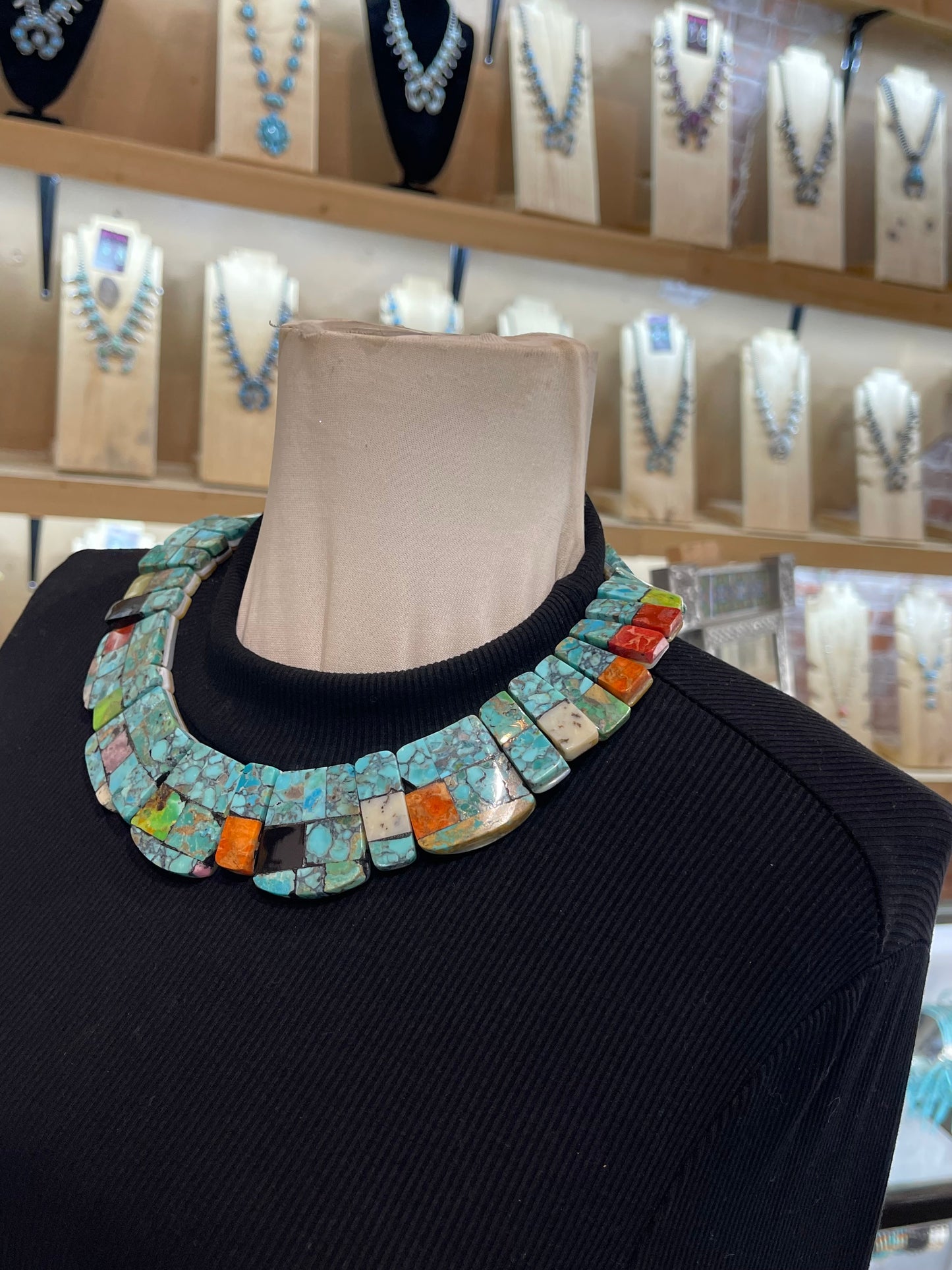 Turquoise Hand Cut Collar Necklace by Jolene Bird, Santo Domingo