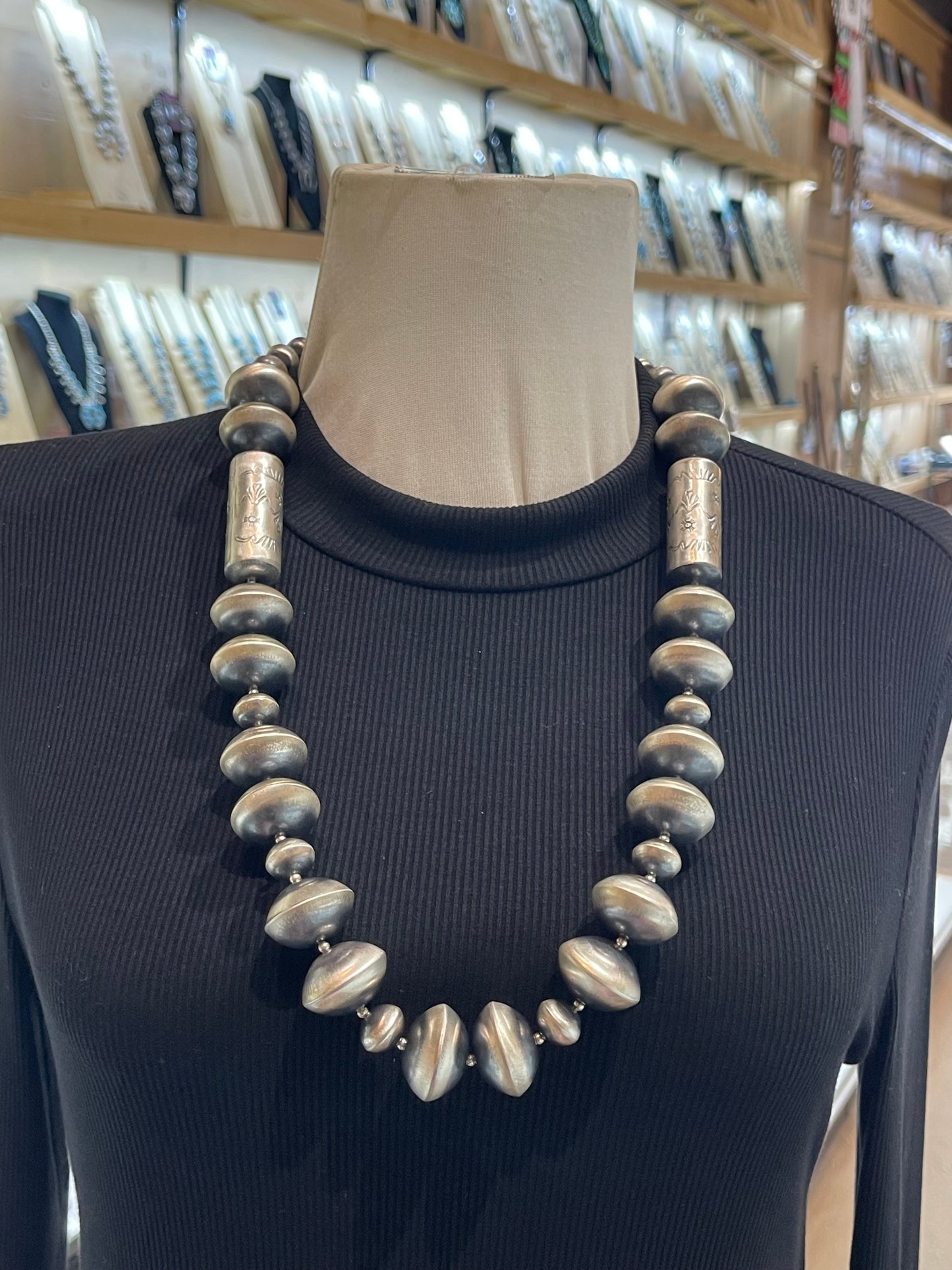 LOT 86 6/14 Handmade 24mm Navajo Pearl Necklace and Earring Set by Sharon McCarthy, Navajo