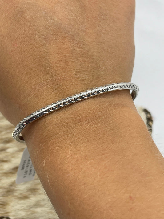 5 1/2"- 6 3/4" Stamped Triangle Wire Stacker Cuff by Elaine Tahe, Navajo