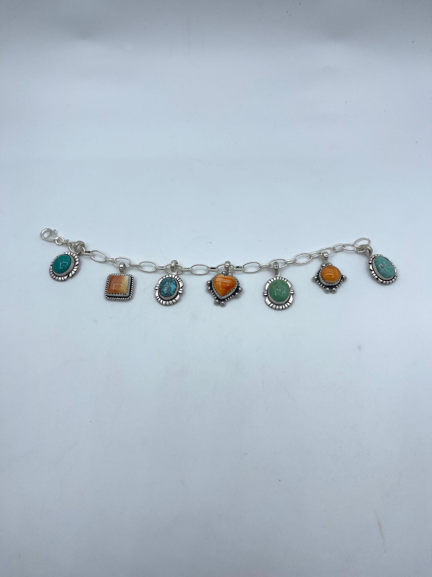 7.0” Kingman Turquoise & Orange Spiny Charm Bracelet