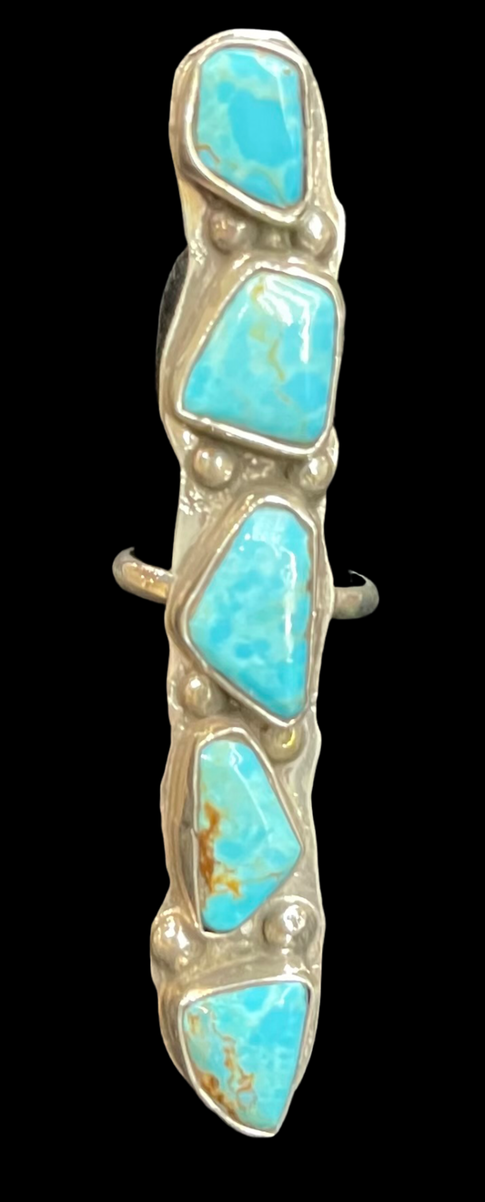 LOT 32 B 11/17 Long Kingman Turquoise Adjustable Ring by Jude Candelaria, Zuni