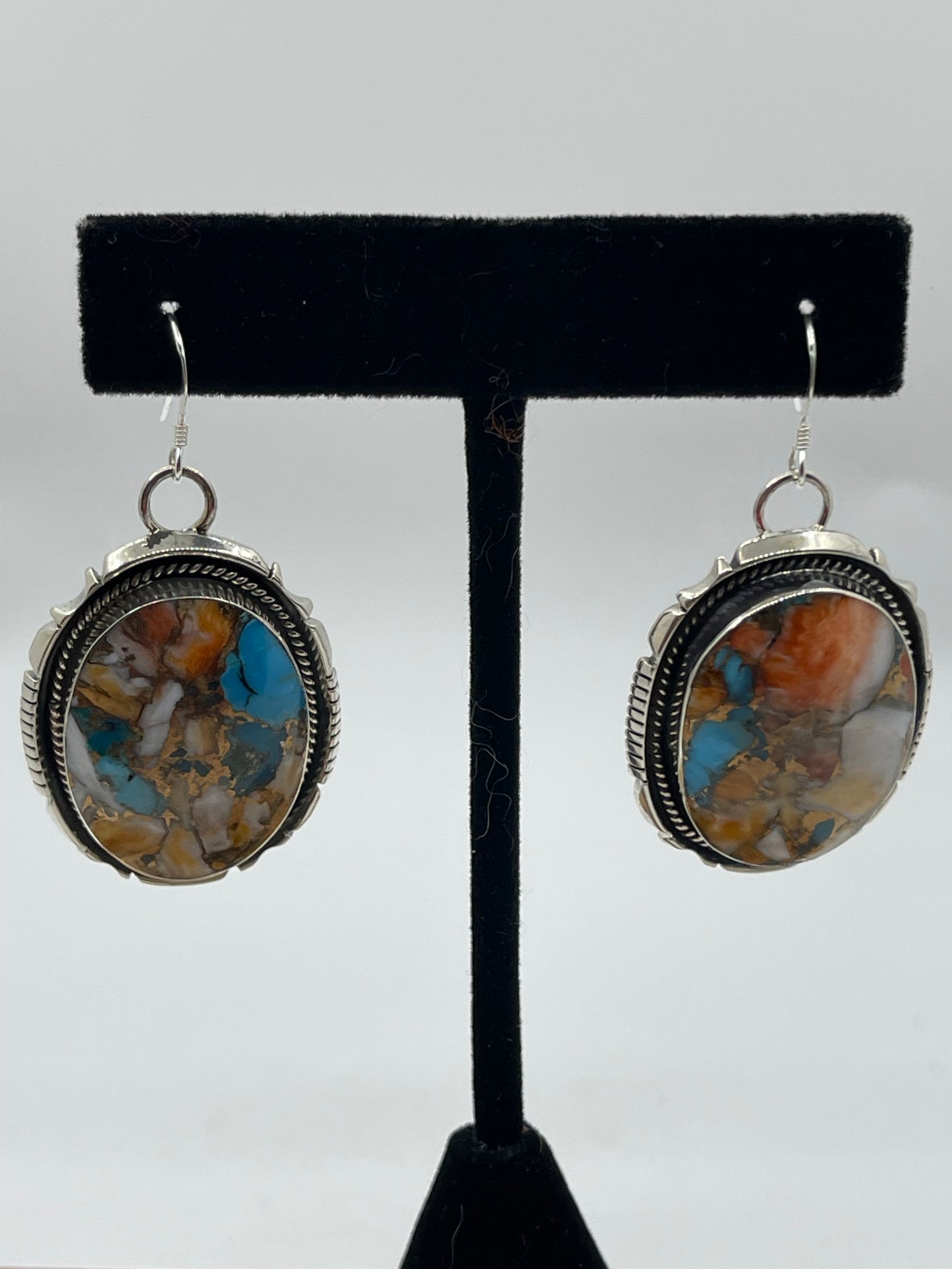 LOT 67 1/4 Orange Crush Oval dangle Earrings by Harold Becenti, Navajo