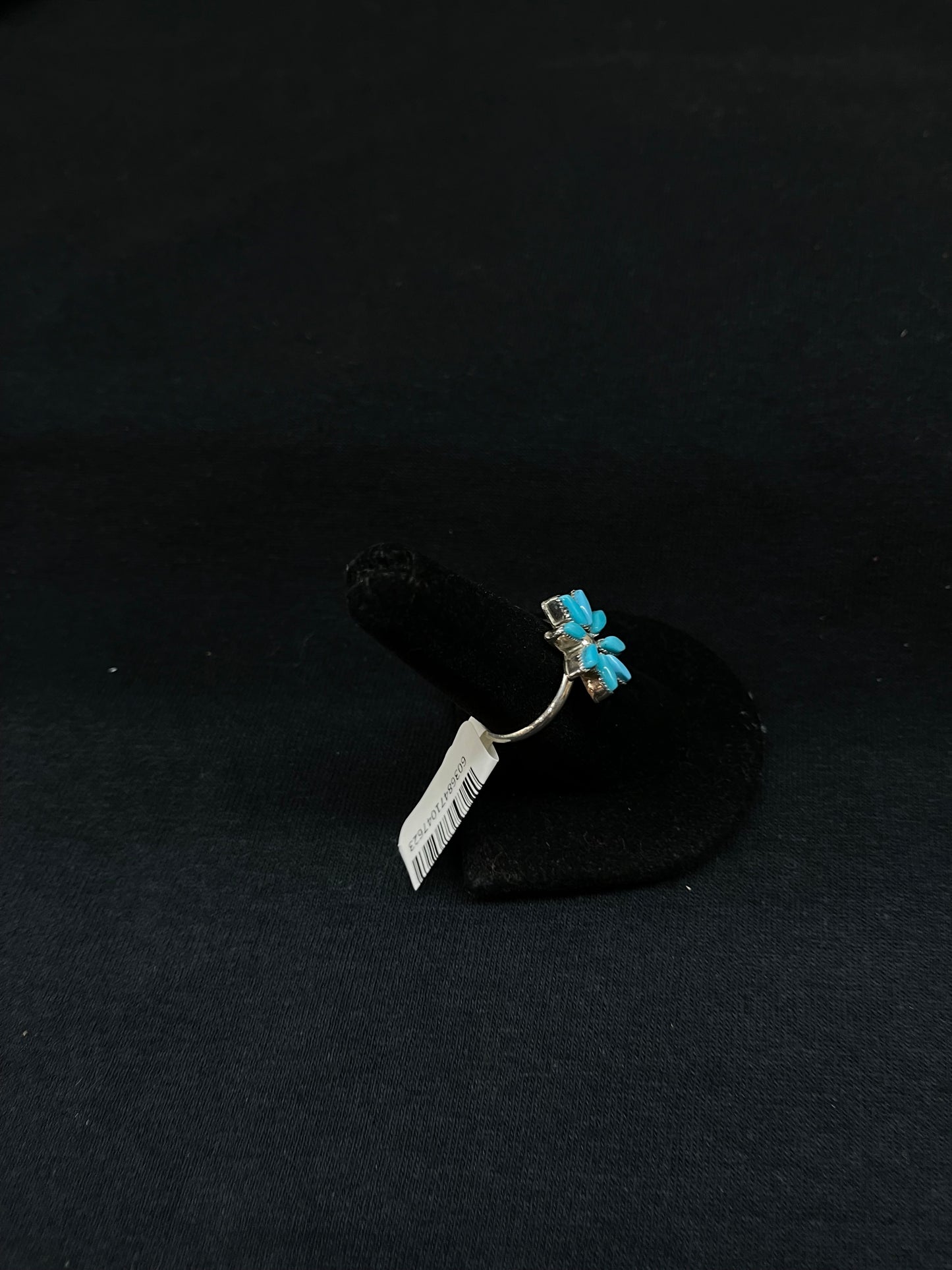 8.5 Sleeping Beauty Turquoise Flower Shaped Ring by Larry Delena, Zuni