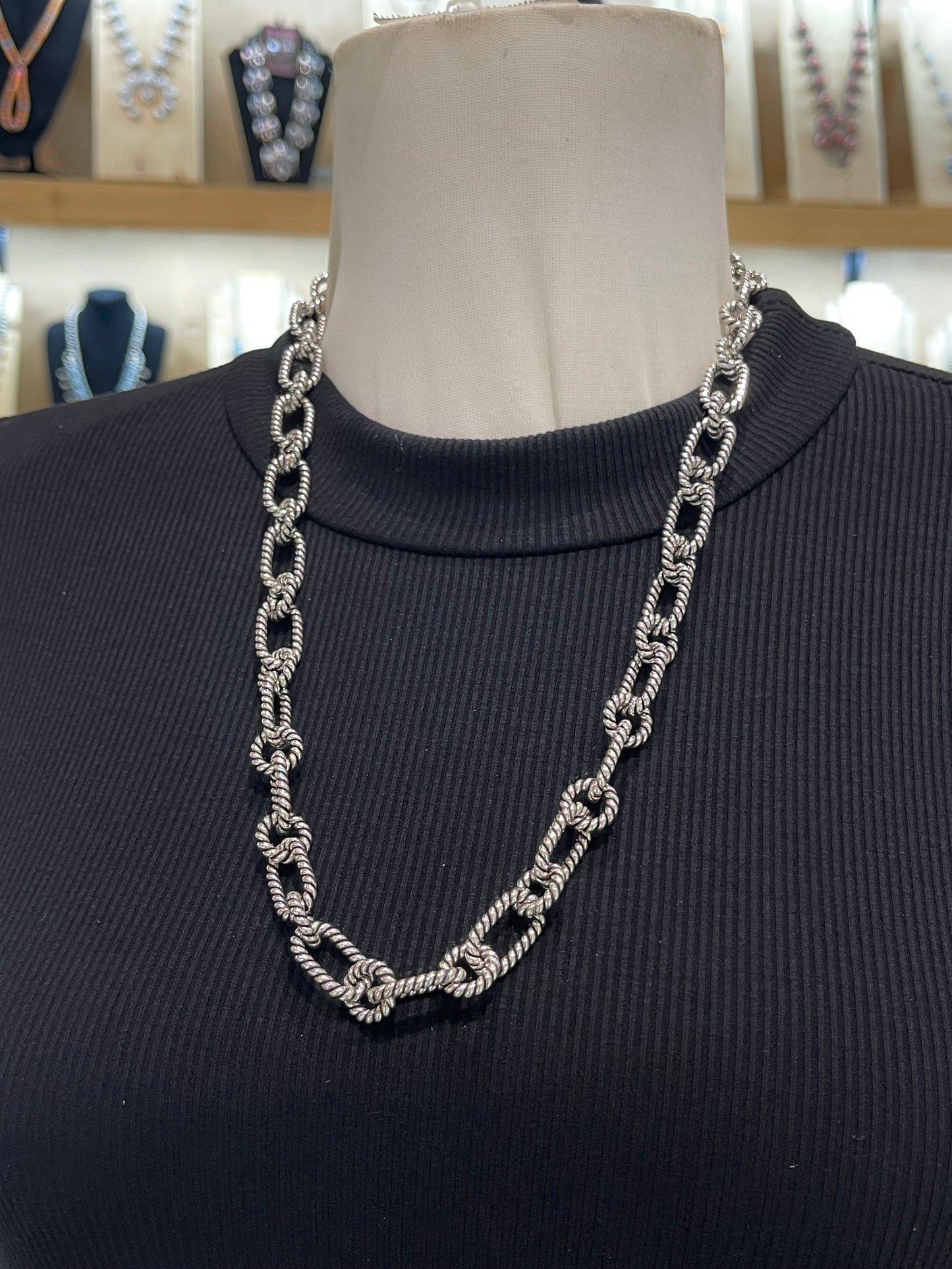 24" Heavy Silver Twisted Wire Paperclip Chain Necklace