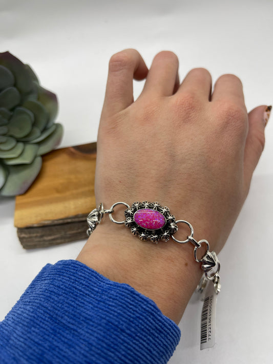 6 1/2" Hot Pink Opal Linked Bracelet by Arlene Lewis, Navajo