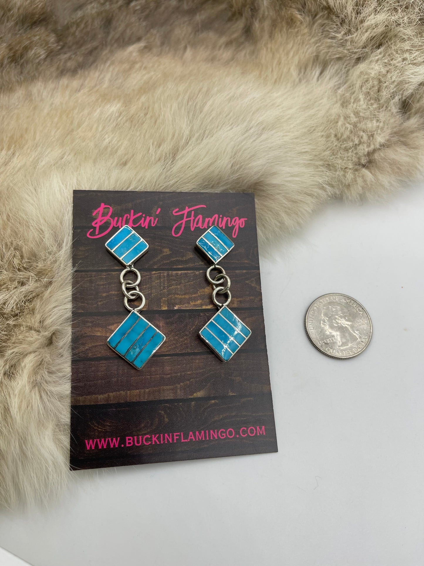 Inlay Turquoise Post Dangle Earrings by Viann Haloo, Zuni