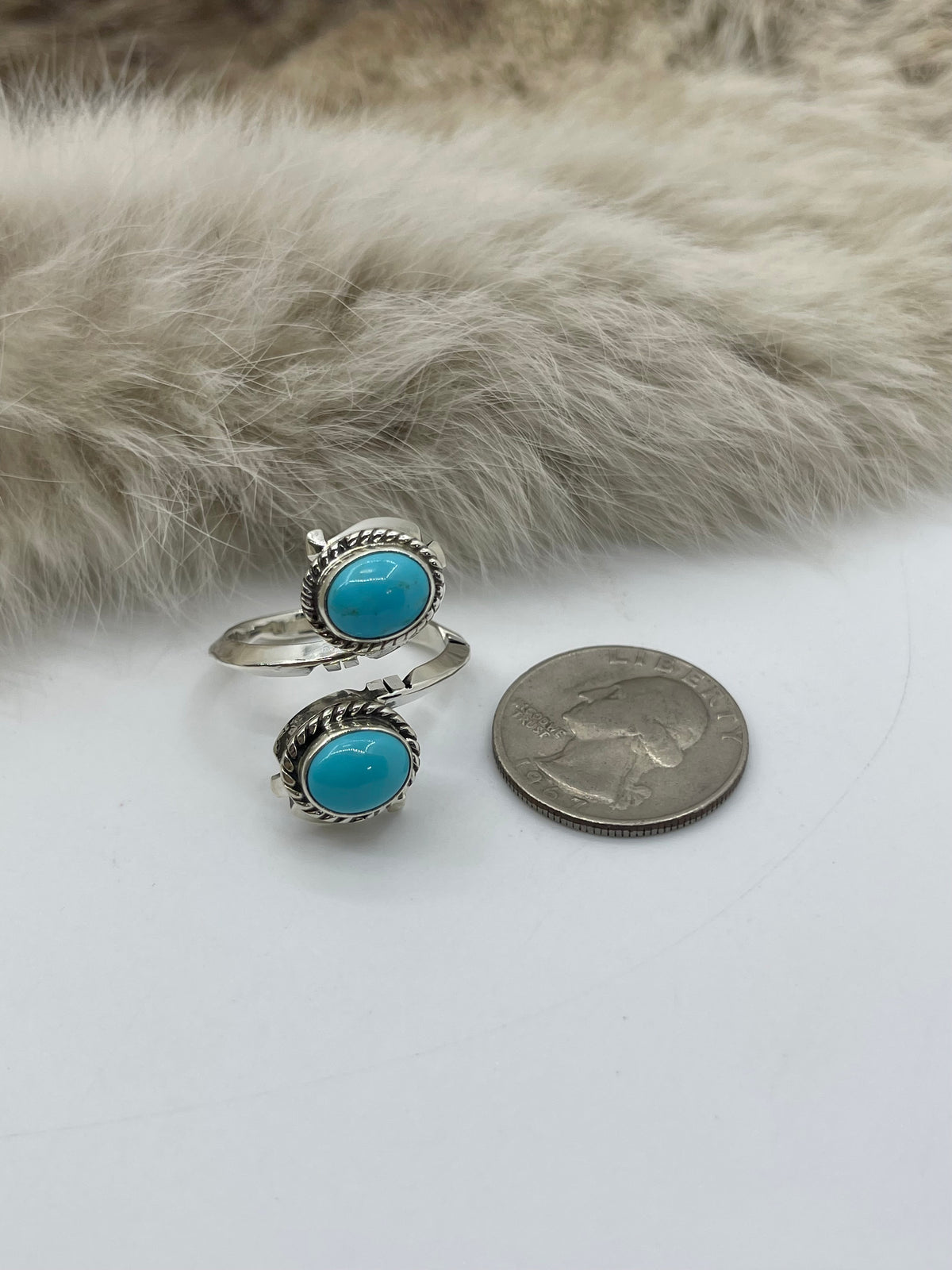 10.0 2 Stone Turquoise Semi-Adjustable Ring by Jimmy Garcia, Navajo